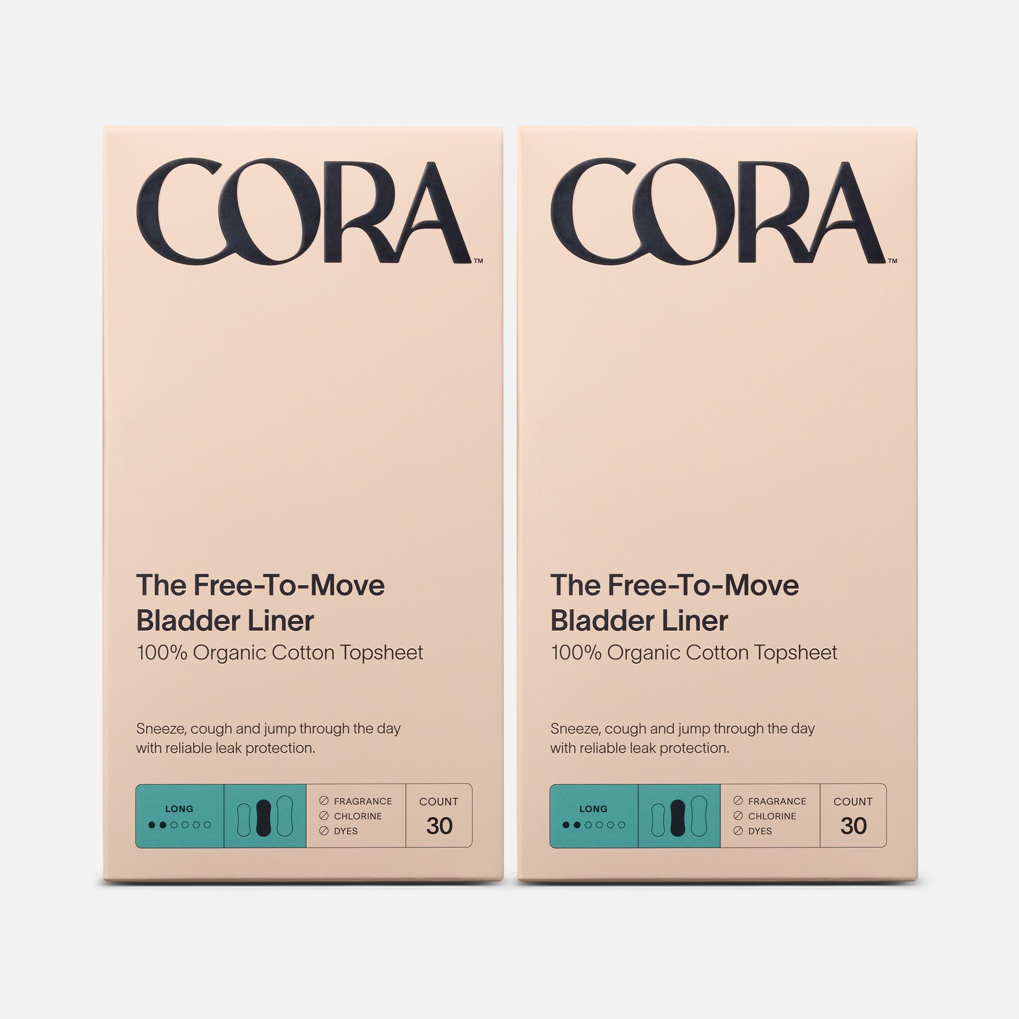 Cora Organic Bladder Long Liners, 30 ct. (2-Pack)