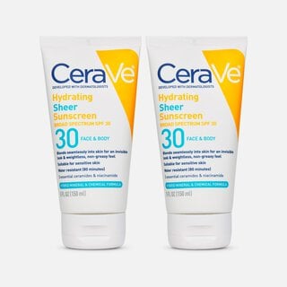 CeraVe Hydrating Sheer Face & Body Sunscreen Lotion, SPF 30, 5 fl oz. (2-Pack), , large