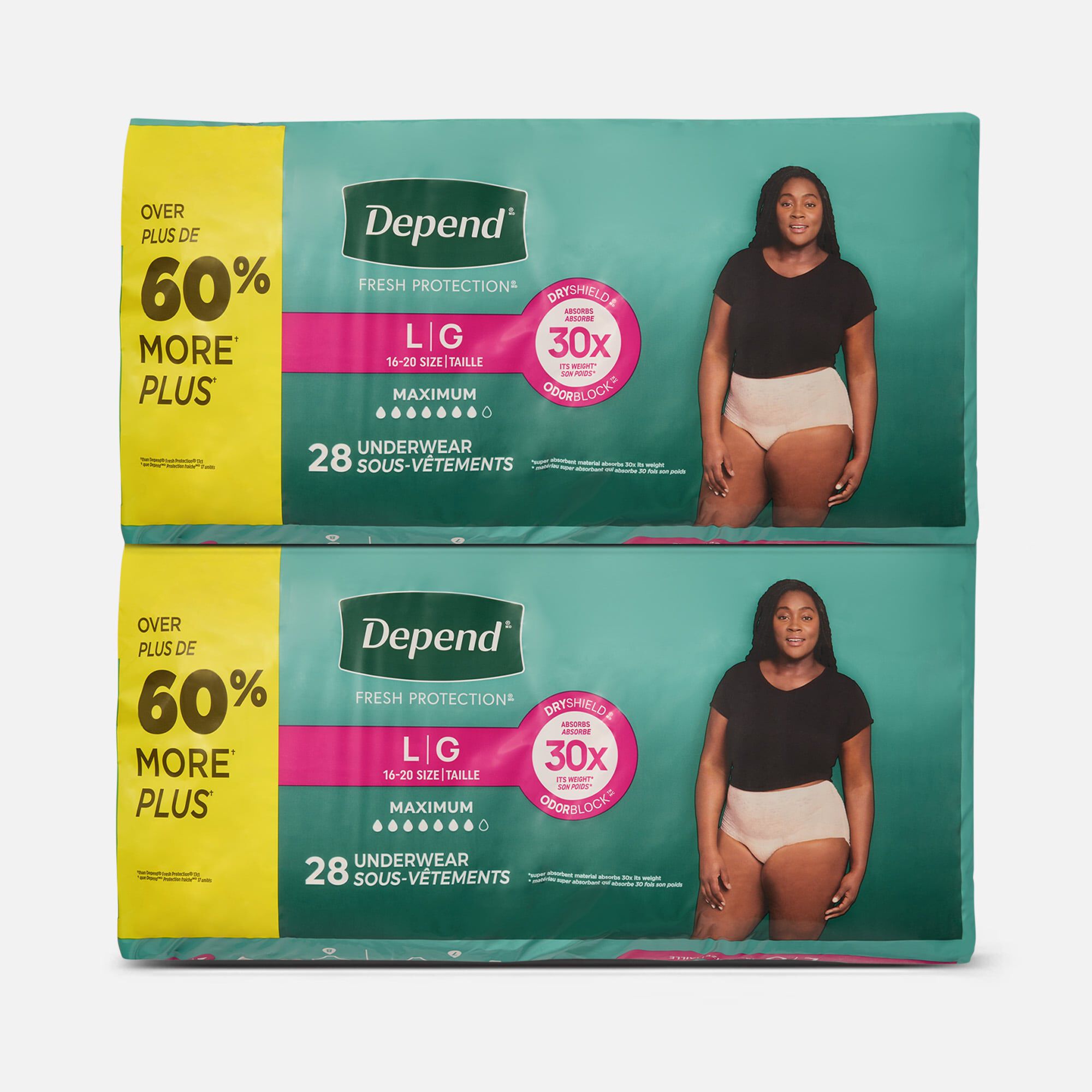 Depend FIT-FLEX Underwear, Maximum Absorbency, Large, 28 ct. (2-Pack)