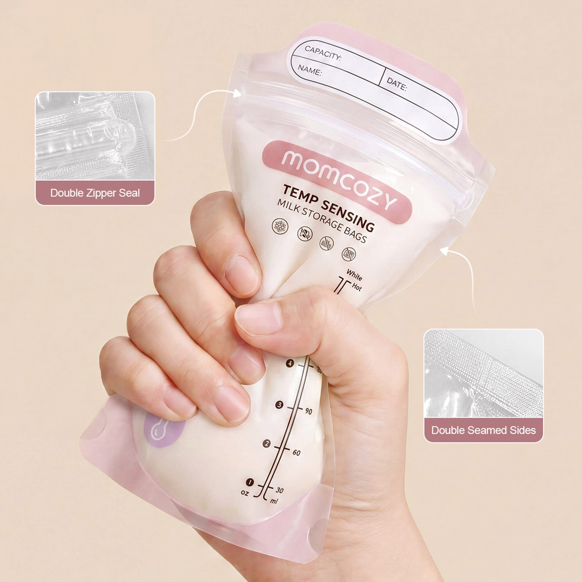 Momcozy Temp-Sensing Breastmilk Storage Bags, 120 ct., , large