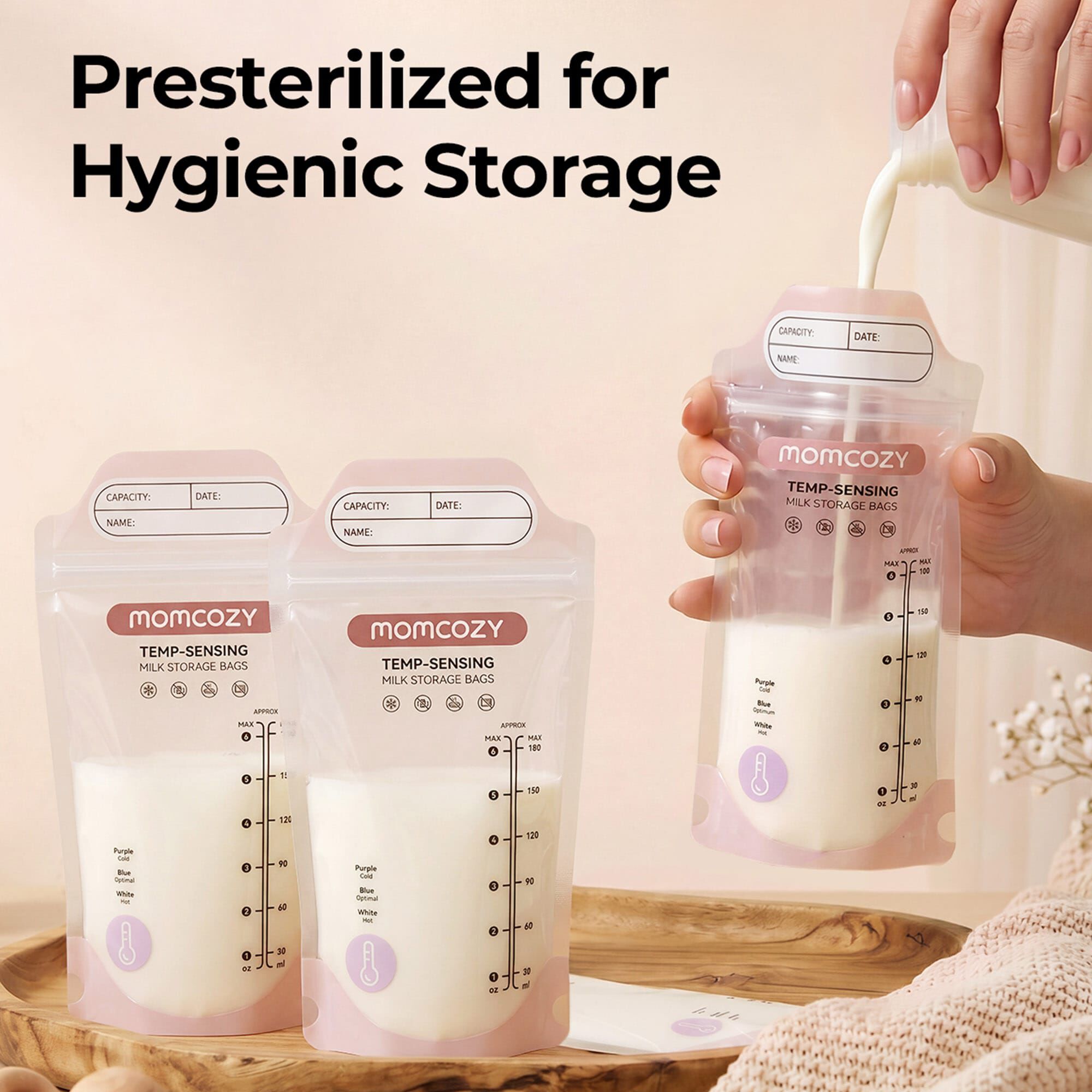 Momcozy Temp-Sensing Breastmilk Storage Bags, 120 ct., , large