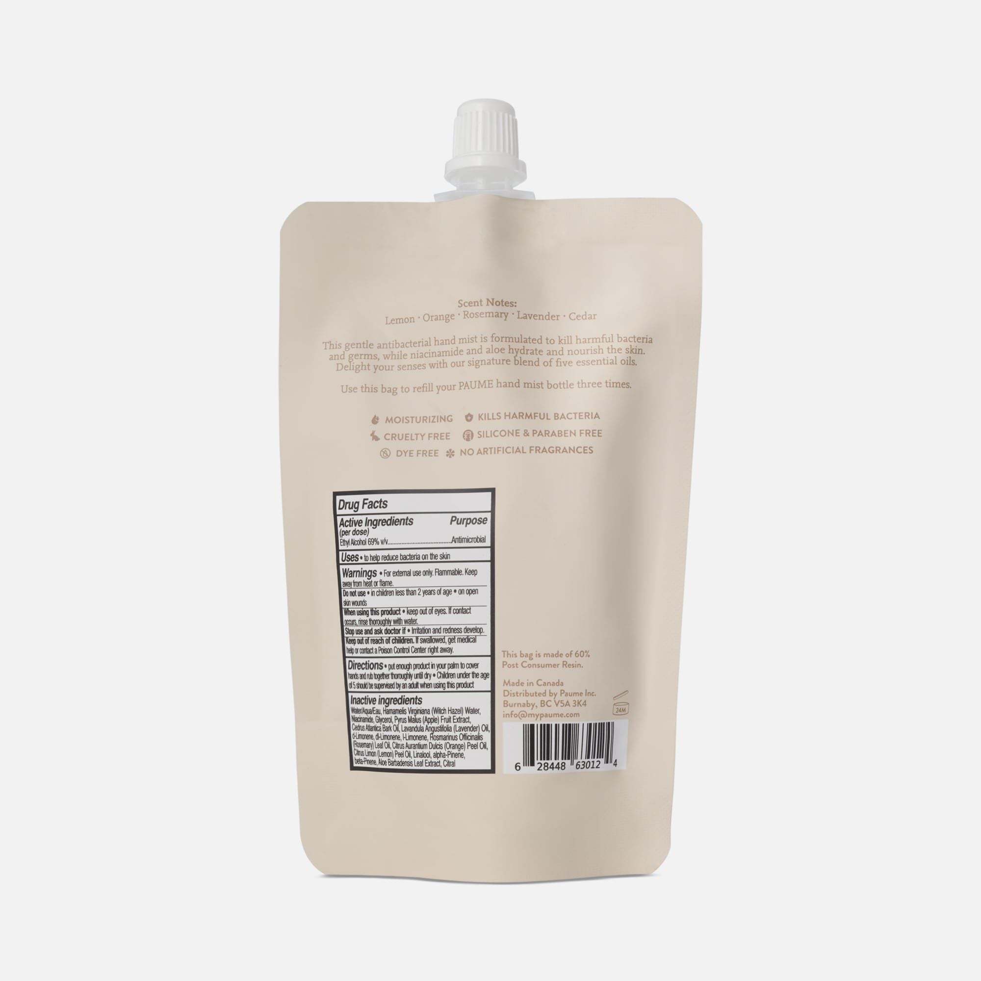 PAUME Hydrating Antibacterial Hand Mist Refill Bag, 3 fl. oz., , large