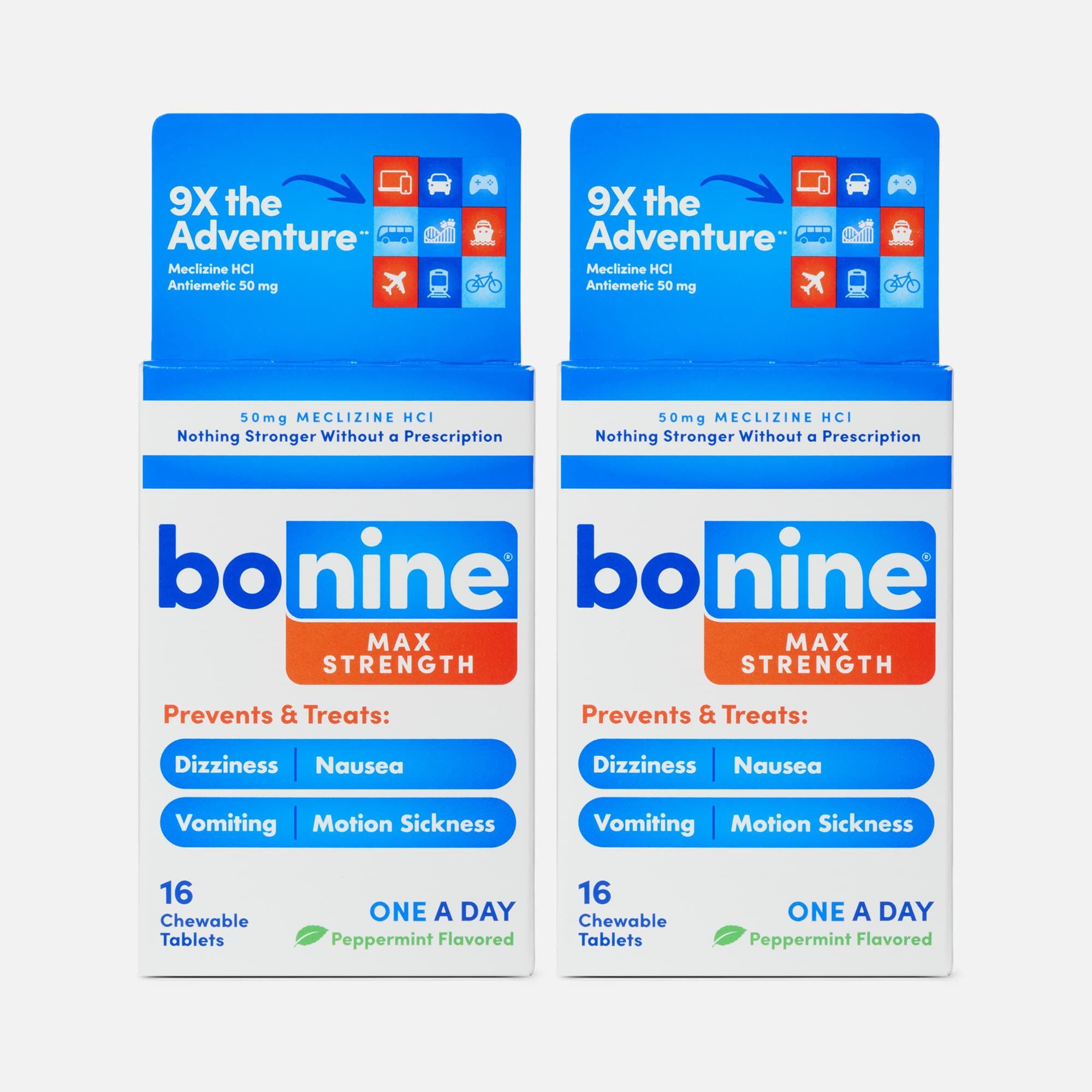 Bonine® MAX Motion Sickness Relief Chewable Tablets, Peppermint, 16 ct. (2 pack)