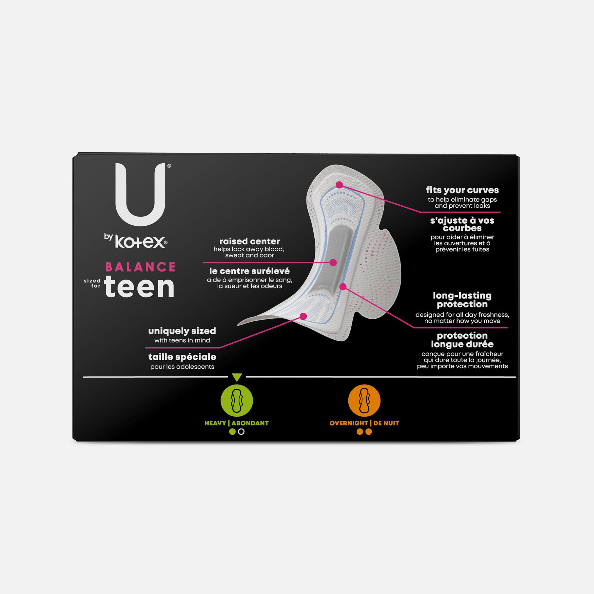 U by Kotex Balance Sized for Teens Ultra Thin Pads with Wings, Heavy Absorbency, 14 ct., , large