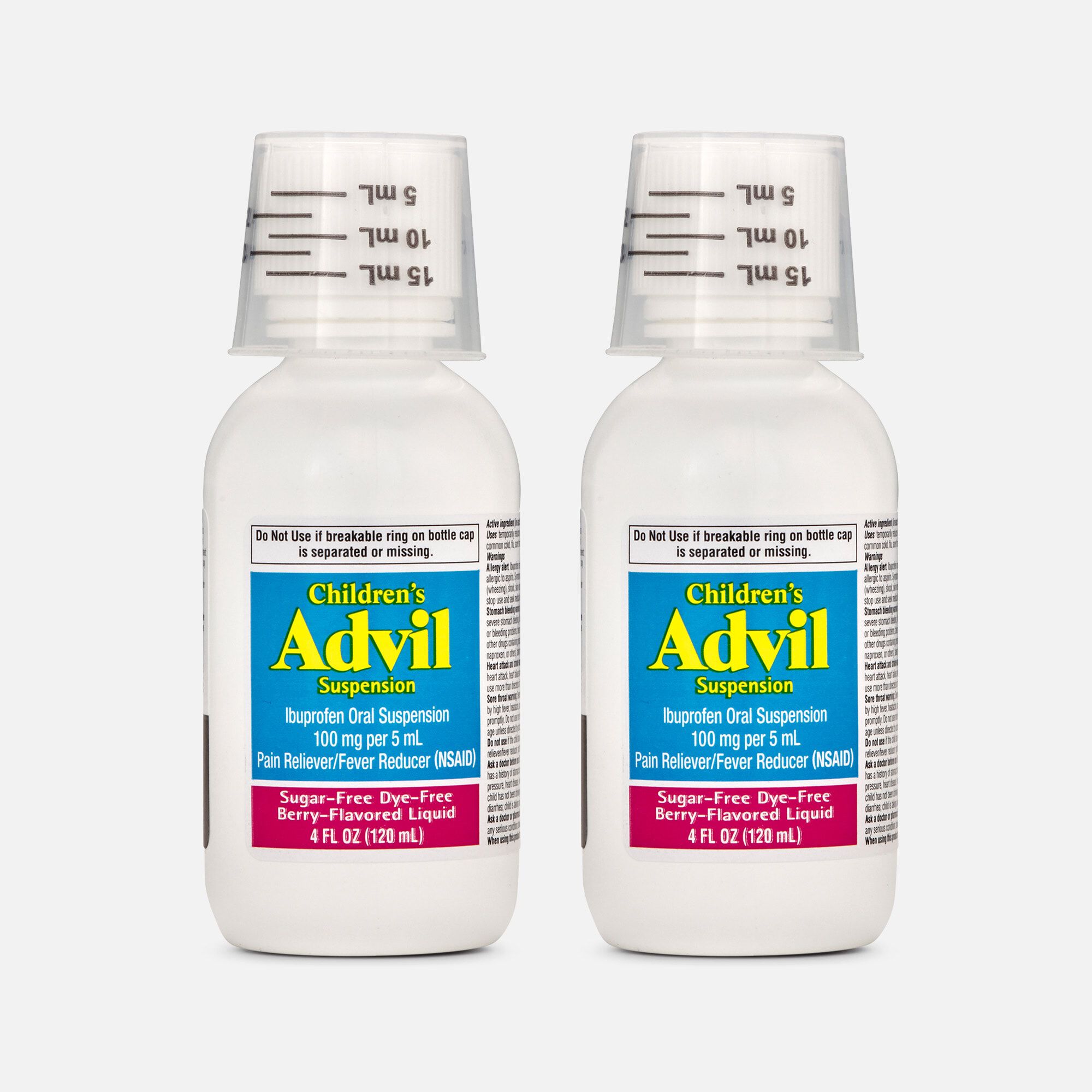 Children's Advil Pain Reliever and Fever Reducer, Sugar Free and Dye Free Ibuprofen Oral Suspension, Berry Flavored, 4 fl oz. (2-Pack)