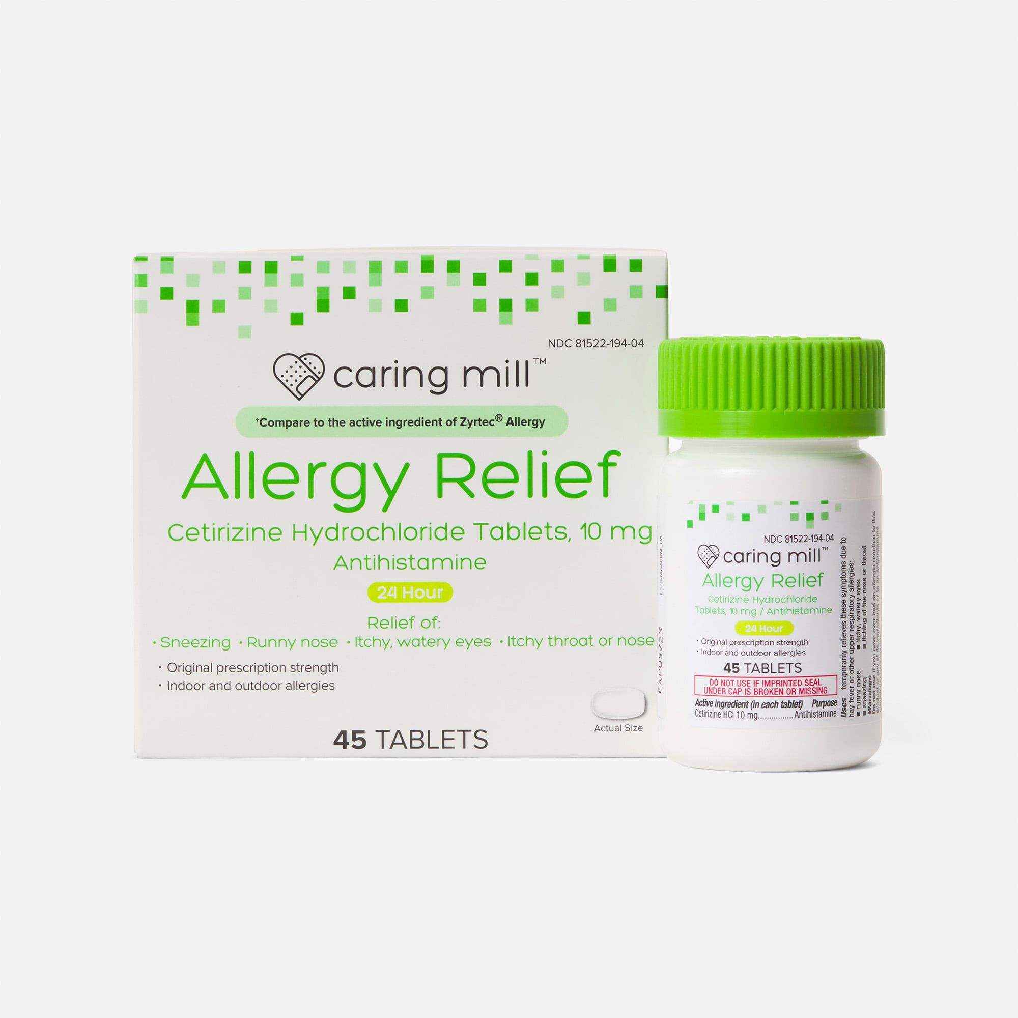 Caring Mill™ 24-Hour Allergy Relief Cetirizine Hydrochloride Tablets, 10mg, , large