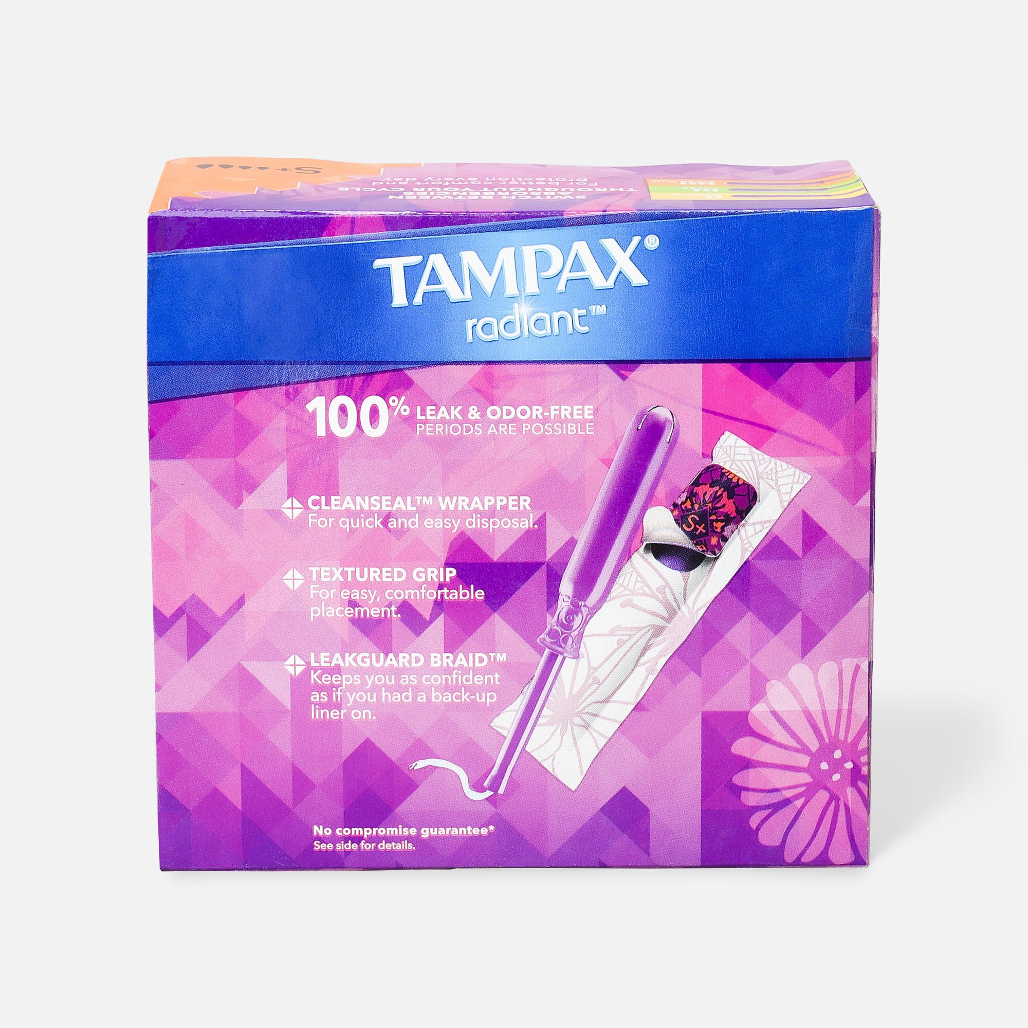 Tampax Radiant Tampons with BPA-Free Plastic Applicator and LeakGuard Braid, Unscented, 28 ct., , large