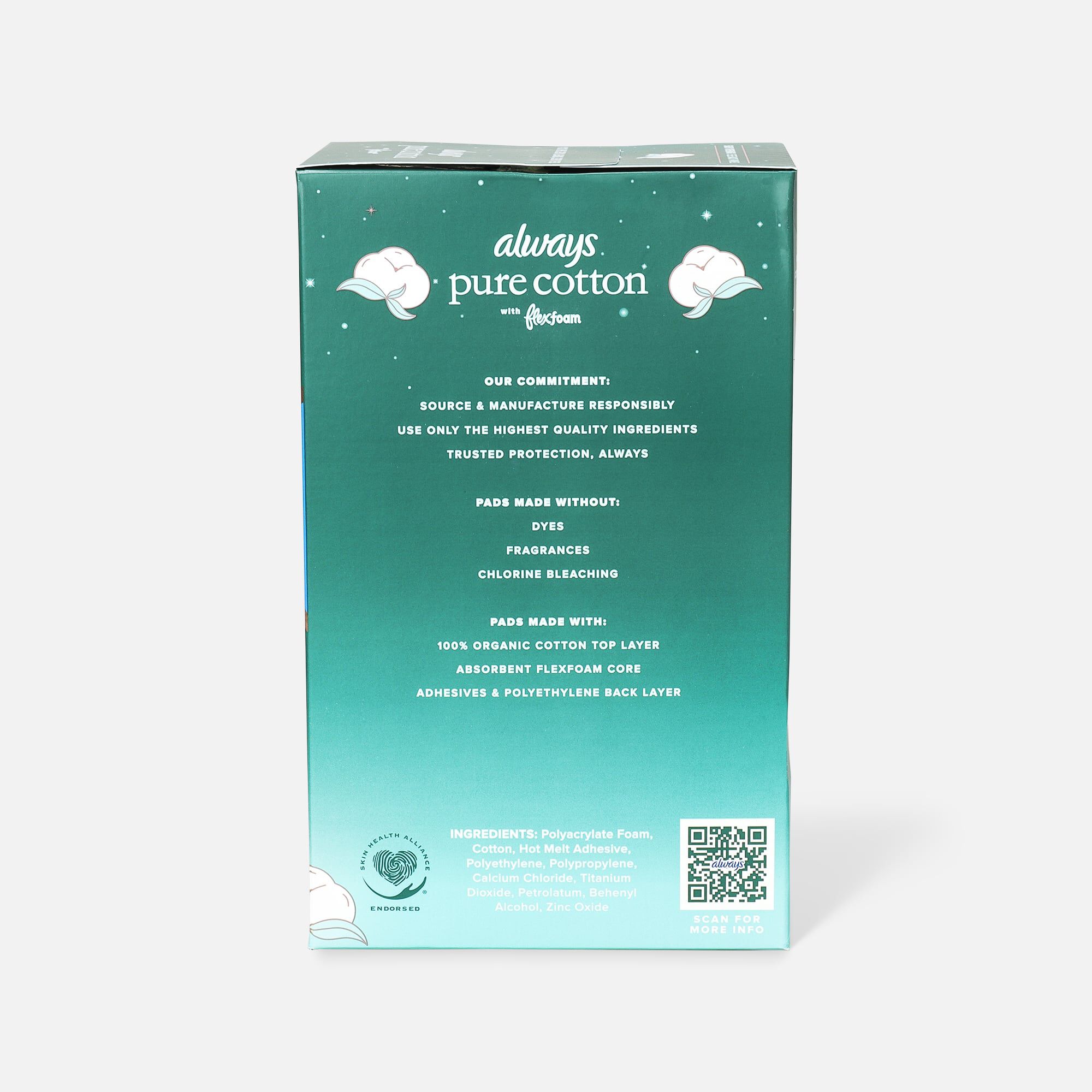 Always Pure Cotton with FlexFoam Pads for Women Heavy Flow Absorbency with Wings, , large