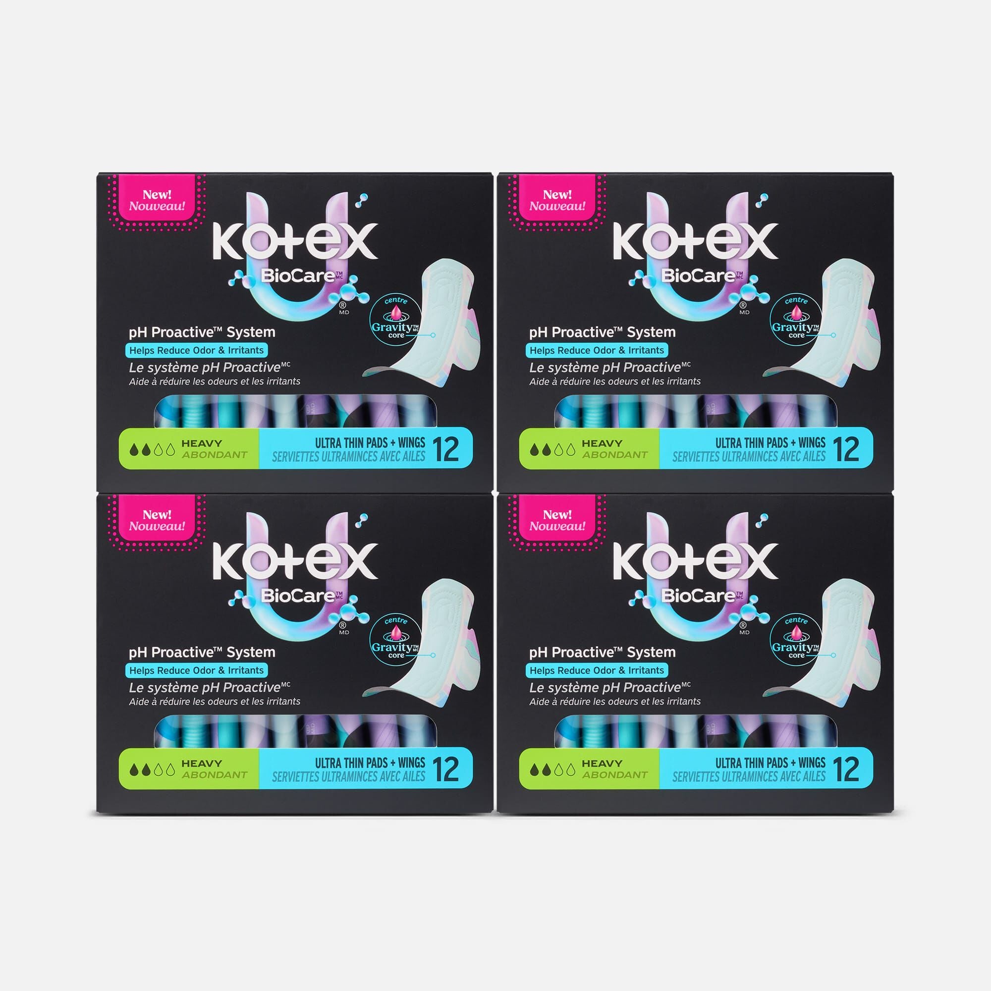 Kotex® BioCare™ Ultra Thin Pads with Wings, Heavy Absorbency, 12 ct. (4 pack)