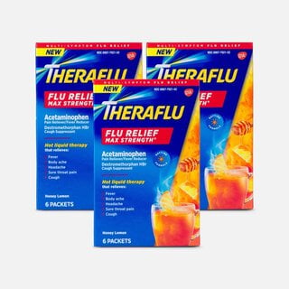Theraflu Daytime Max Strength Flu Relief Honey Lemon Flavor Hot Liquid Powder, 6 ct. (3-Pack), , large