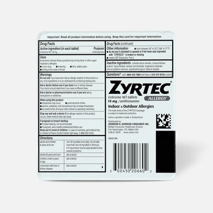 Zyrtec Indoor & Outdoor Allergy Relief Tablets, 10mg, 90 ct., , large