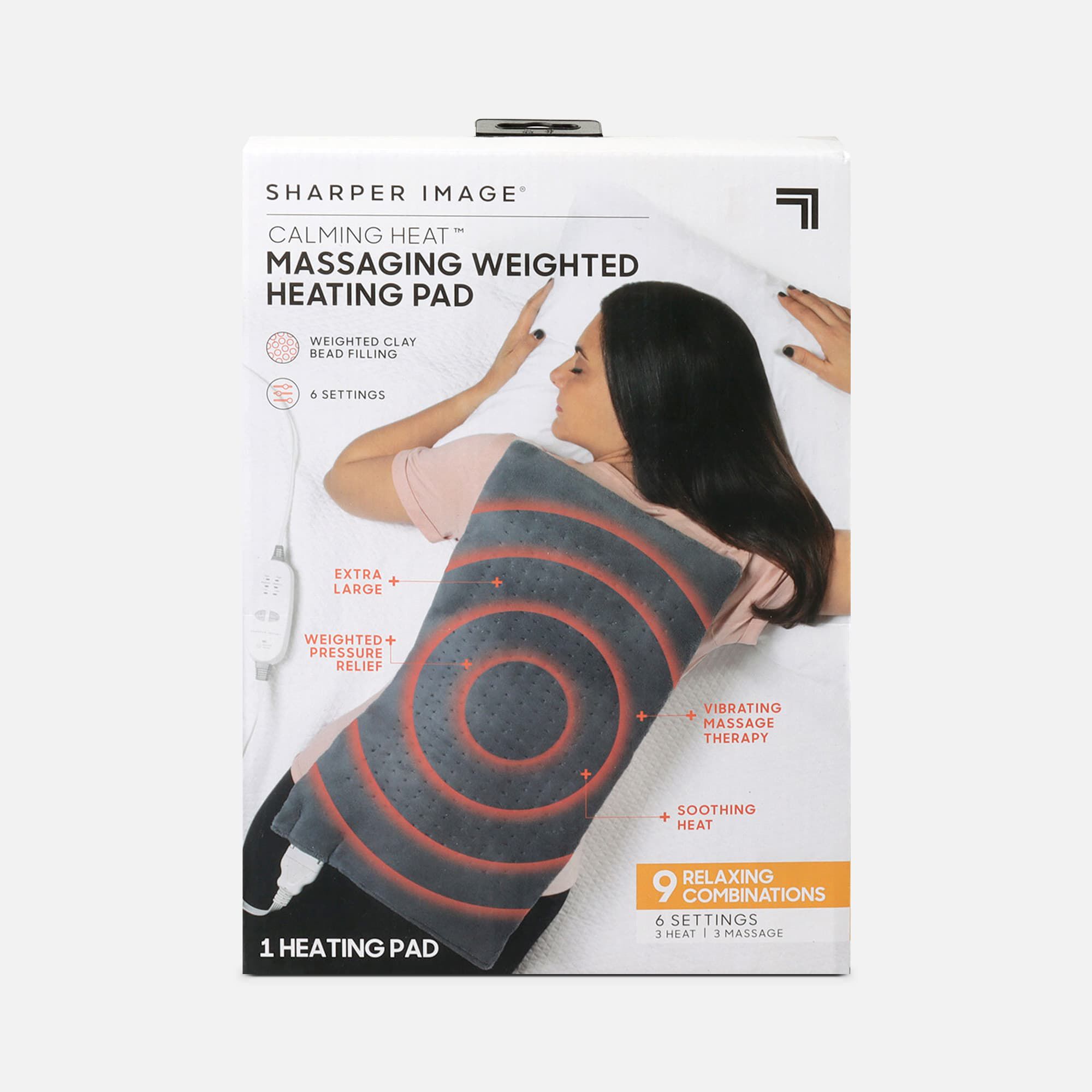 Sharper Image® Calming Heat Massaging Weighted Heating Pad, 6 Settings - 3 Heat, 3 Massage, 12” x 24”, 4 lbs, , large