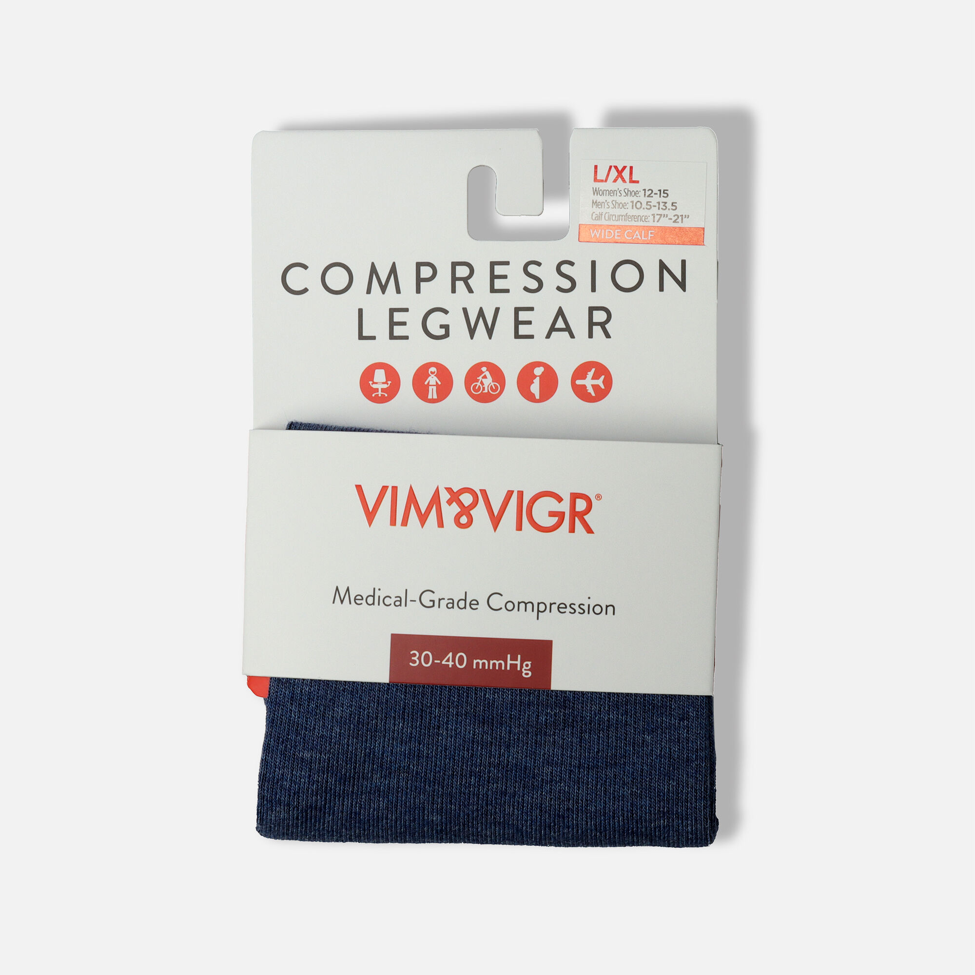 VIM & VIGR Cotton Compression Socks, Heathered Collection Navy, 30-40 mmHg, , large