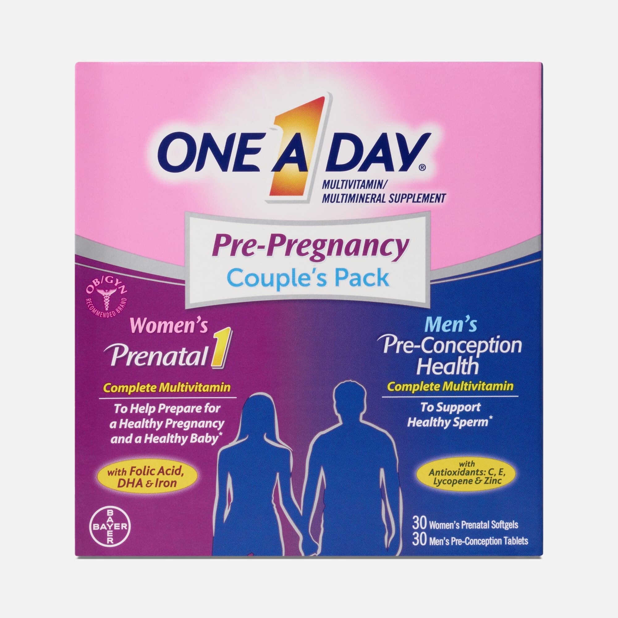 One A Day® Pre-Pregnancy Multivitamin Couples Pack, Women's Softgels 30 ct. + Men's Tablets 30 ct., , large