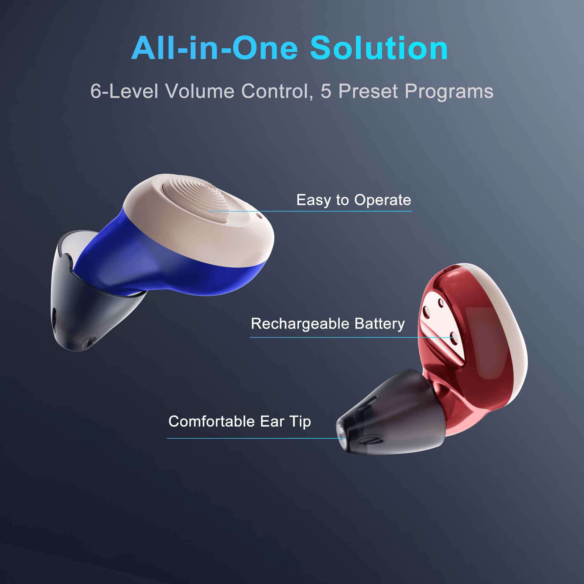 Ceretone Torch Rechargeable In-The-Canal OTC Hearing Aids, Pair, , large