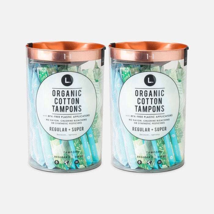L. Organic Cotton Tampons Regular/Super Absorbency Duo Pack, BPA-free Plastic Applicator, 30 ct. (2-Pack), , large