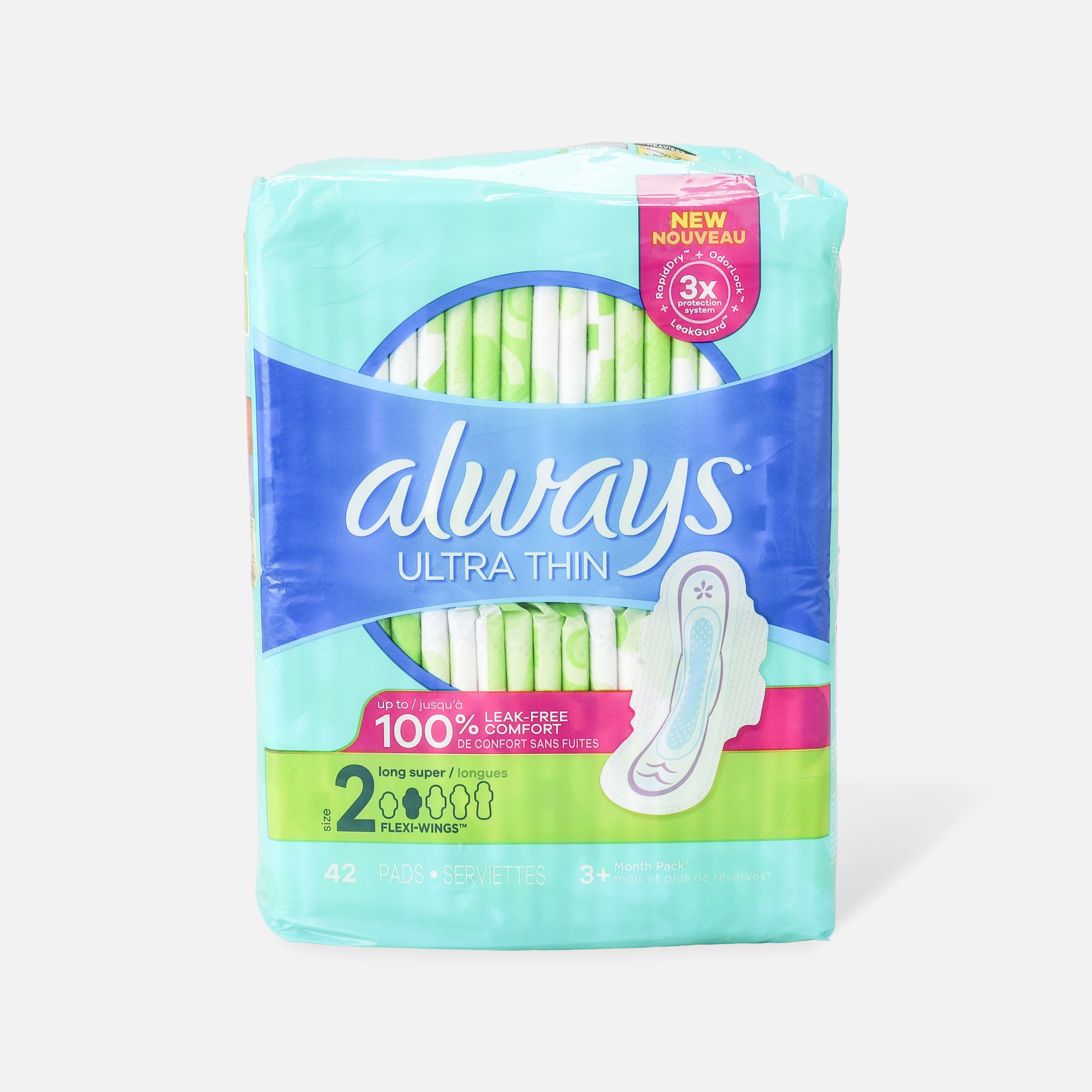 Always Ultra Thin Pads Long Super Absorbency Unscented with Wings, Size 2, 42 ct., , large