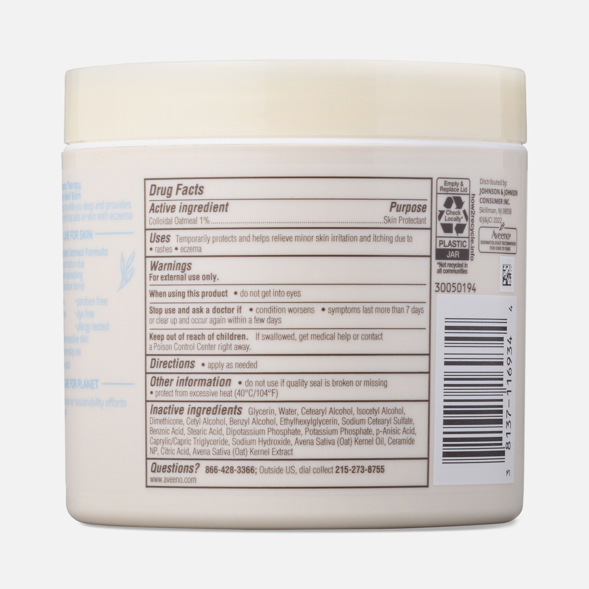 Aveeno Eczema Therapy Nighttime Itch Relief Balm Jar, 11 oz., , large