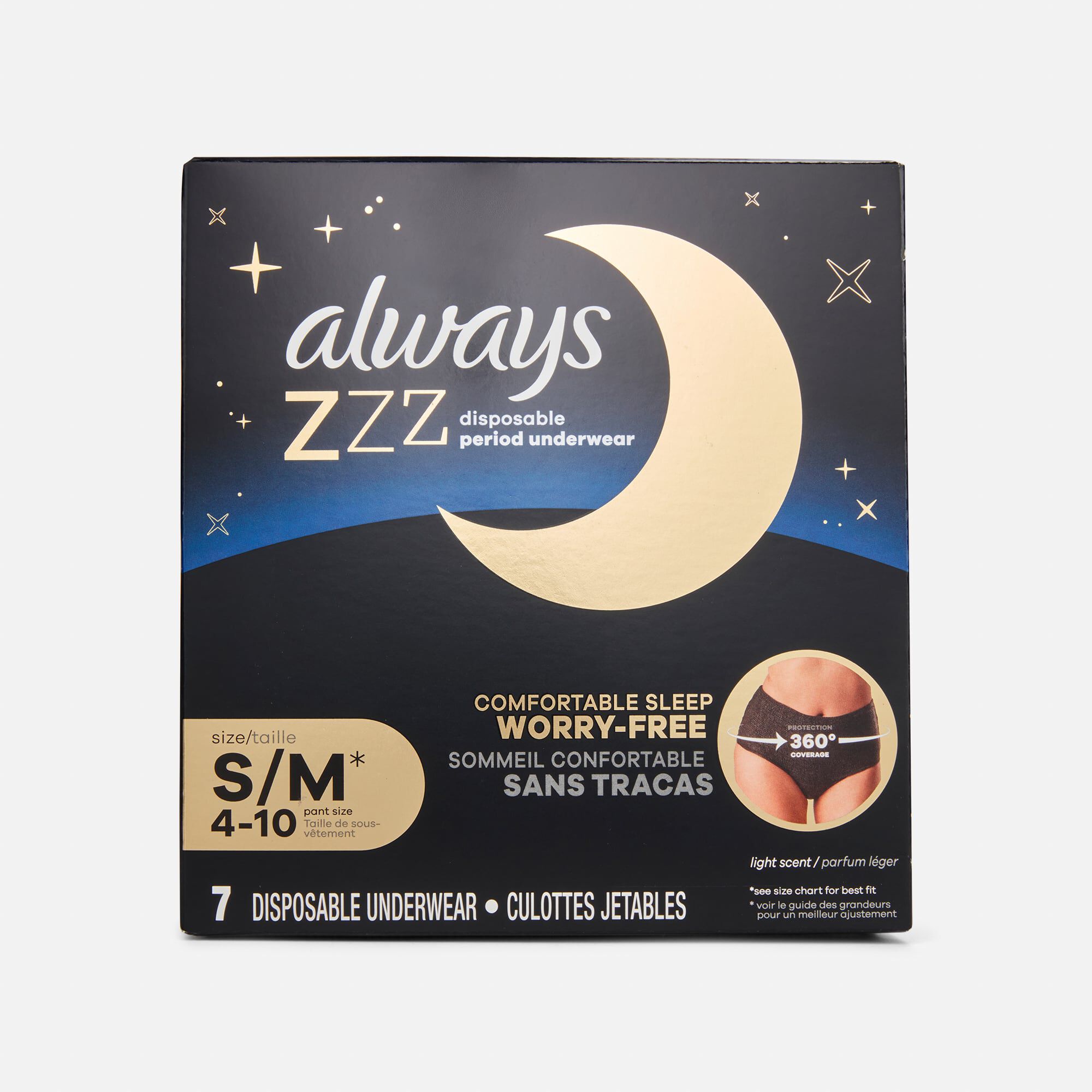 Always ZZZ Overnight Disposable Period Underwear, Small/Medium, 7 ct.