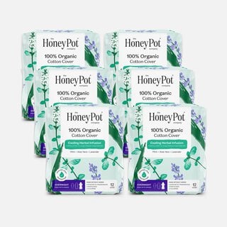 The Honey Pot 100% Organic Top Sheet Overnight Herbal Menstrual Pads with Wings, 12 ct. (6 pack), , large