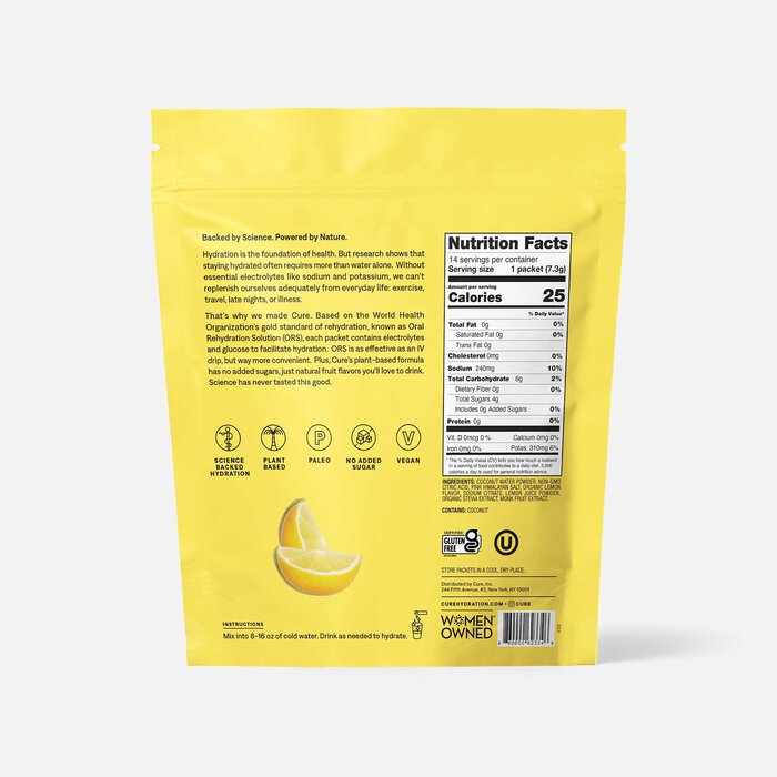 Cure Hydrating Lemonade Electrolyte Mix, 14 ct. Pouch (2-Pack), , large