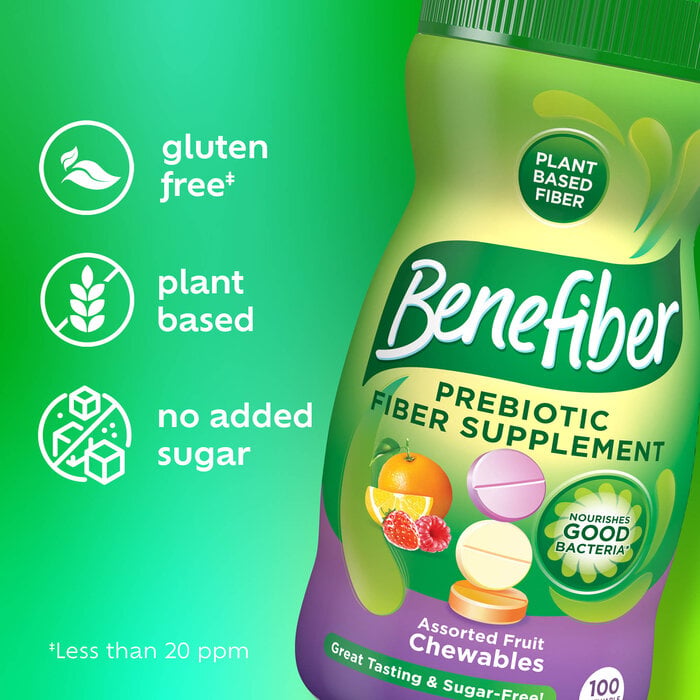 Benefiber Chewable Prebiotic Fiber Supplement Tablets for Digestive Health, Assorted Fruit, 100 ct., , large