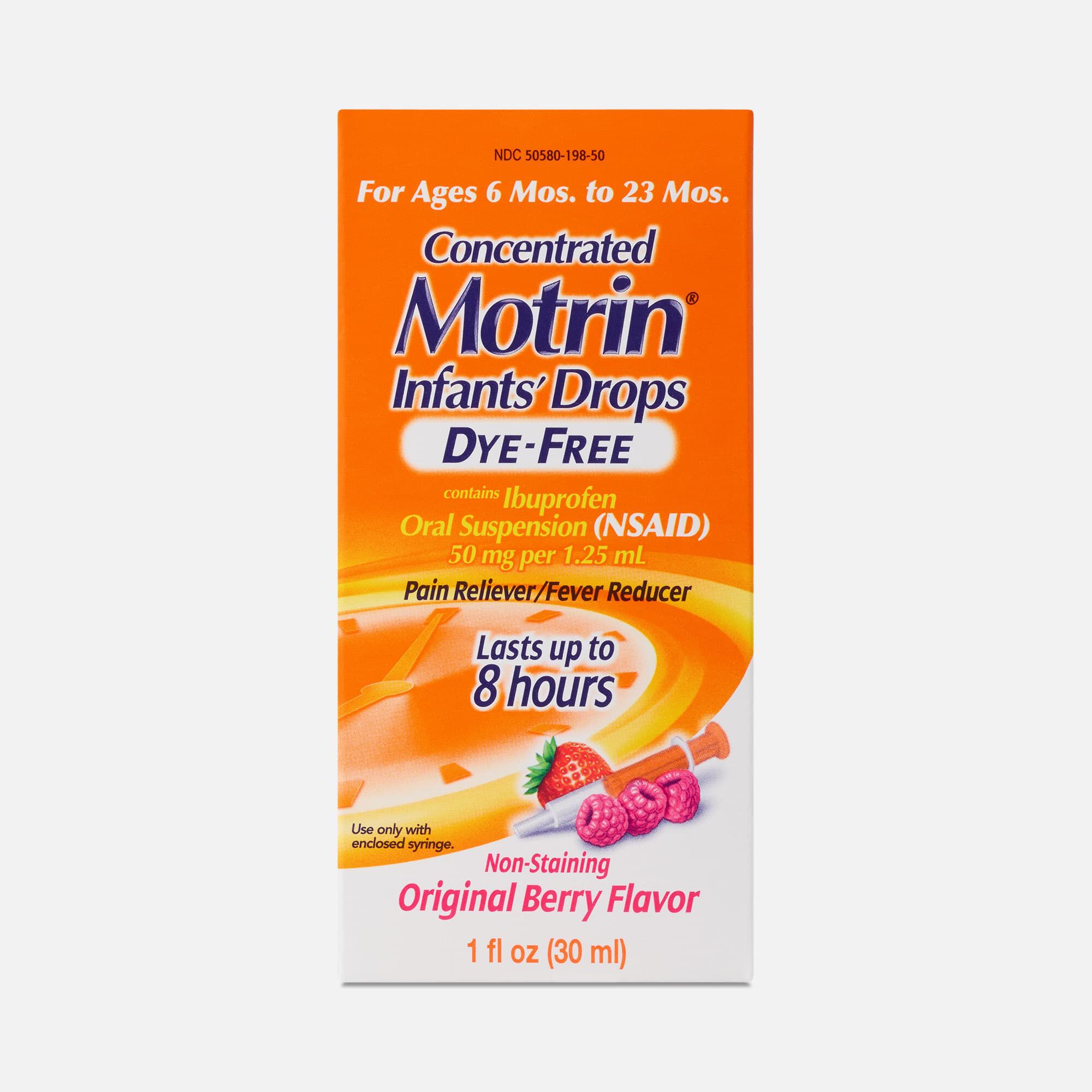 Infants' Motrin Concentrated Liquid Ibuprofen Drops with Syringe, Dye-Free, Berry, 1 Fl. oz.