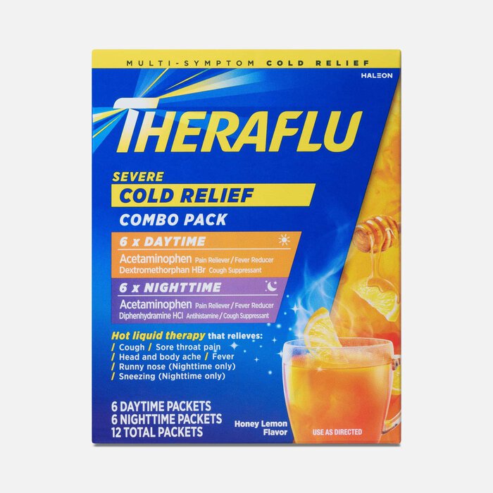 Theraflu Multi-Symptom Severe Cold Relief Day & Night Powder, Honey Lemon, 12 ct ., , large