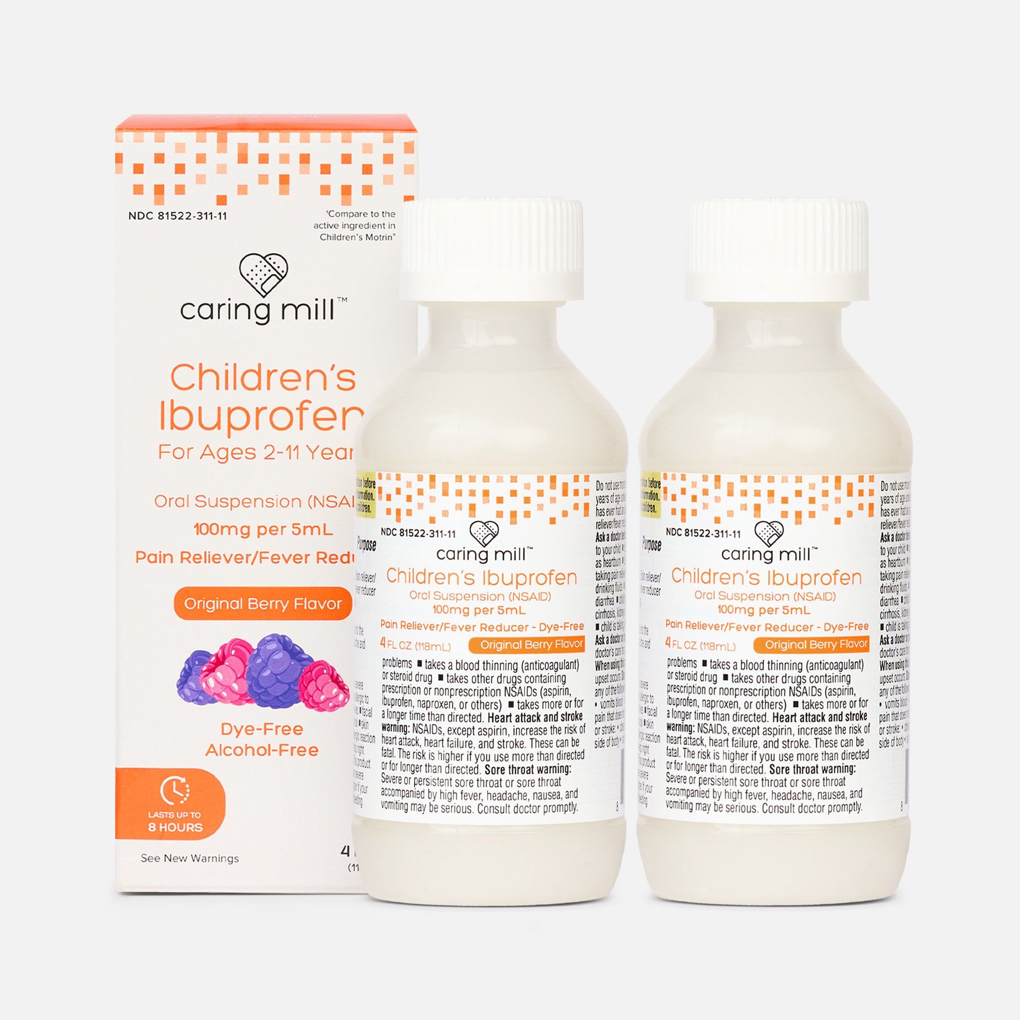 Caring Mill™ Children's Ibuprofen Dye-Free Liquid, Original Berry, 4 fl oz. (2-Pack), , large