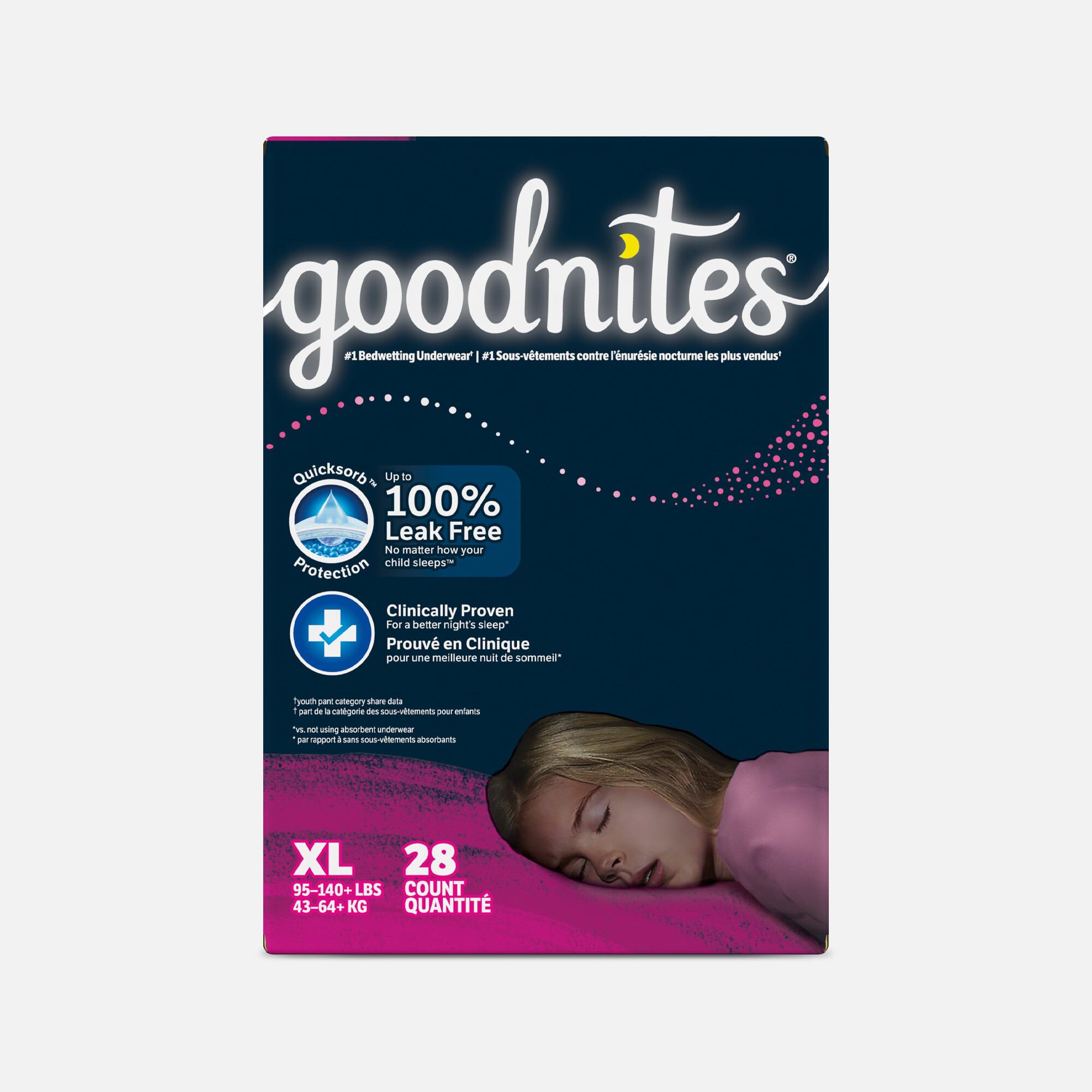 Goodnites Girls' Nighttime Bedwetting Underwear, Size Extra Large (95-140+ lbs), 28 ct.