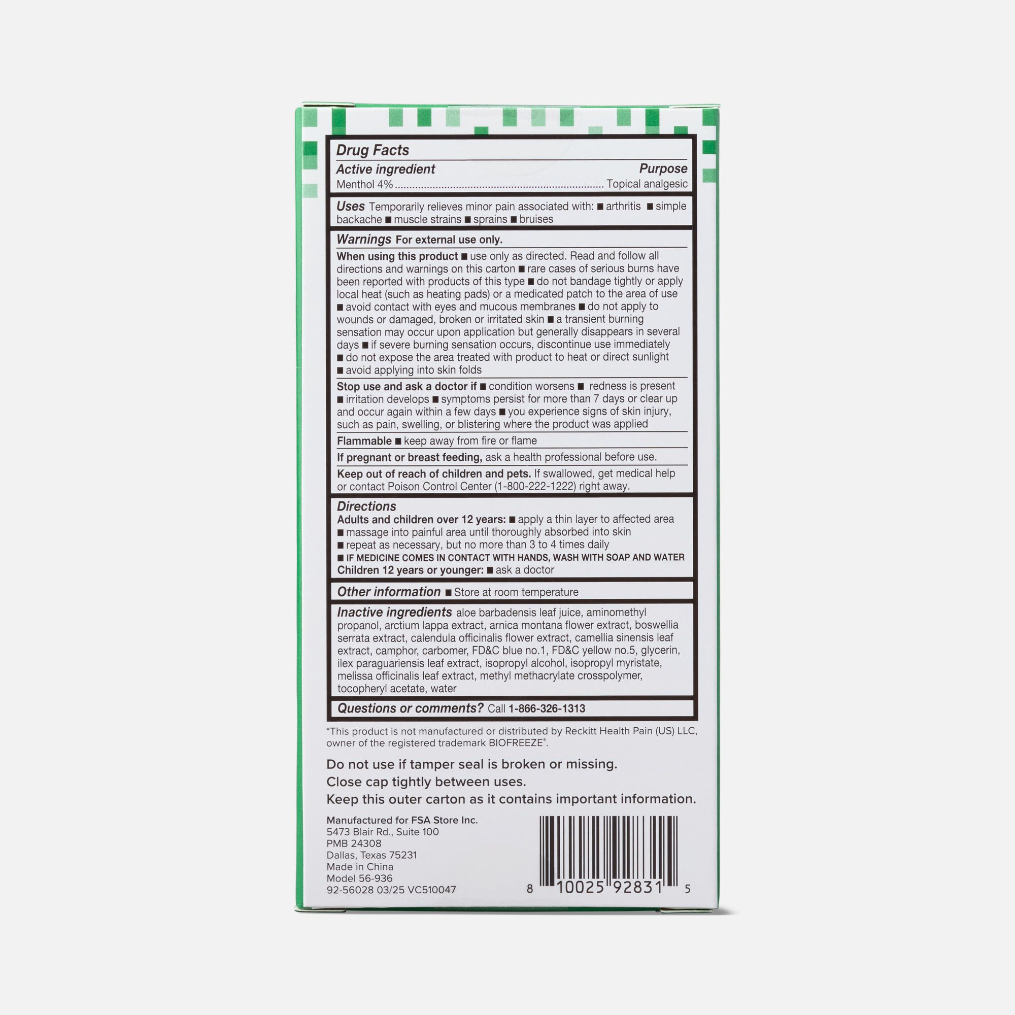 Caring Mill™ Menthol Pain Relief Roll-On Gel, 2.5 fl oz., , large