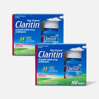 Claritin 24 Hour Allergy Medicine, Non-Drowsy Prescription Strength Allergy Relief, Loratadine Antihistamine Tablets, 100 ct. (2-Pack), , large
