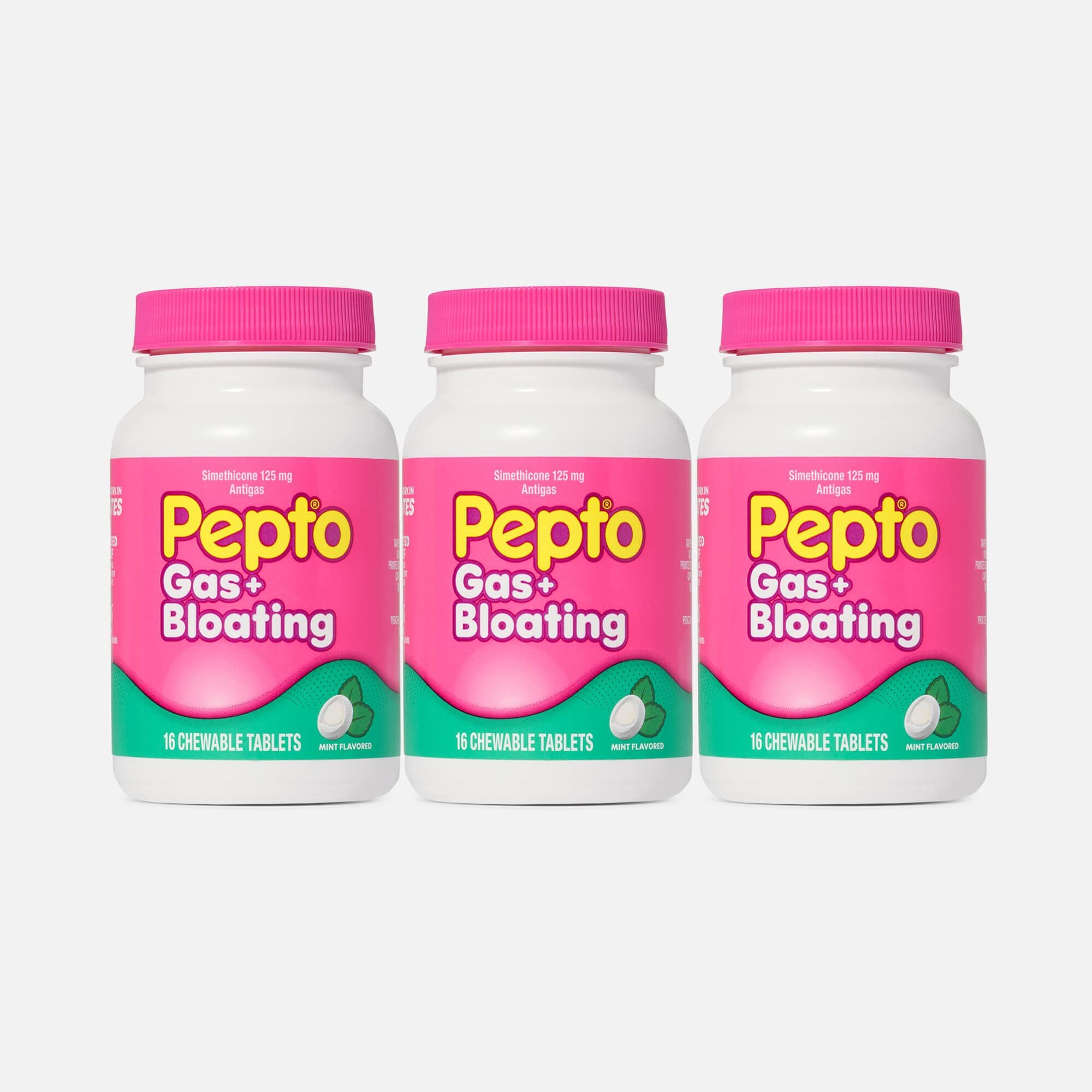 Pepto® Gas + Bloating Chewables, Mint, 16 ct. (3 pack)