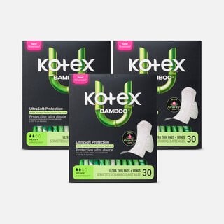 Kotex® Bamboo Ultra Thin Pads with Wings, Heavy Absorbency, 30 ct. (3 pack), , large