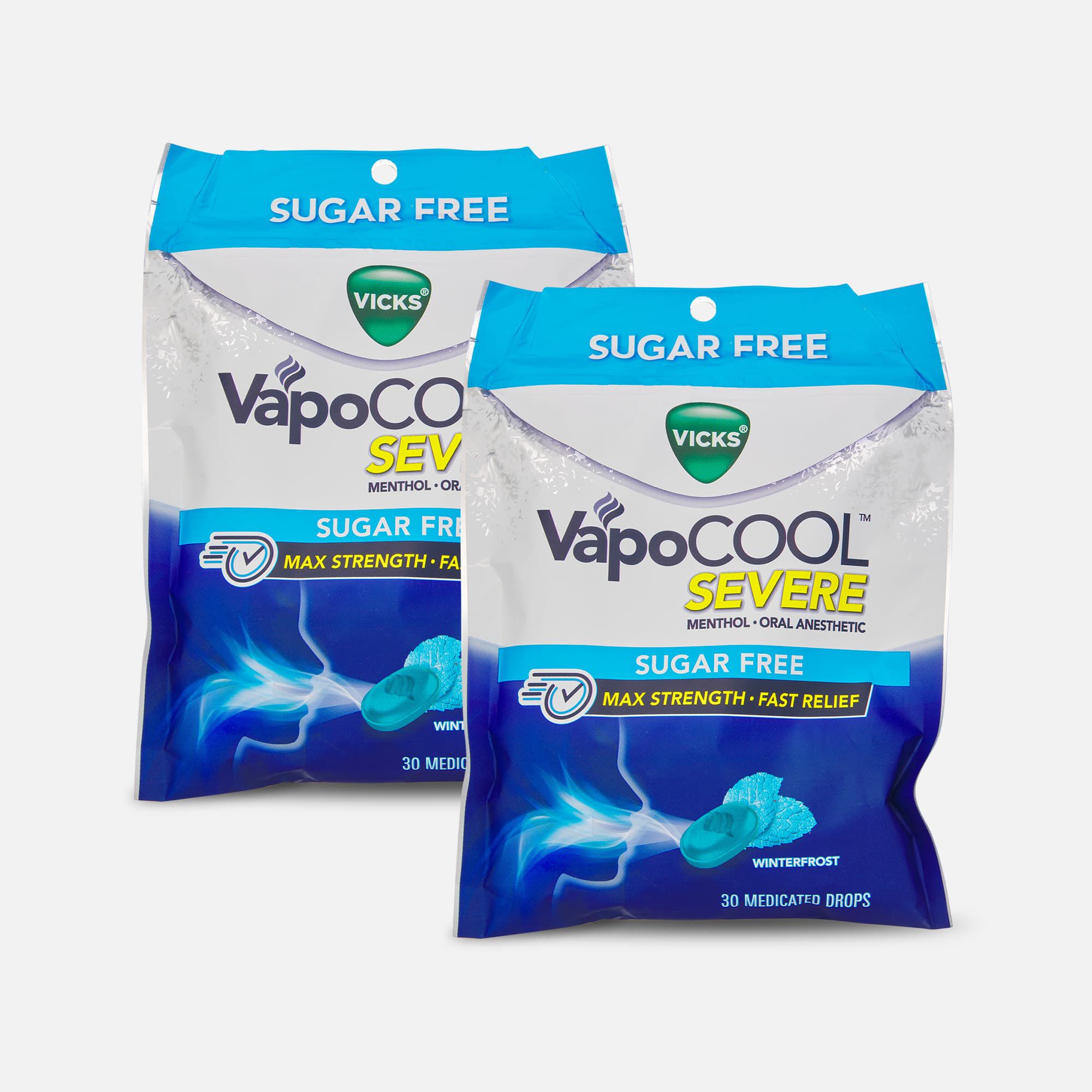 Vicks VapoCool Severe Sugar-Free Medicated Sore Throat Relief Drops, Winterfrost, 30 ct. (2-Pack), , large