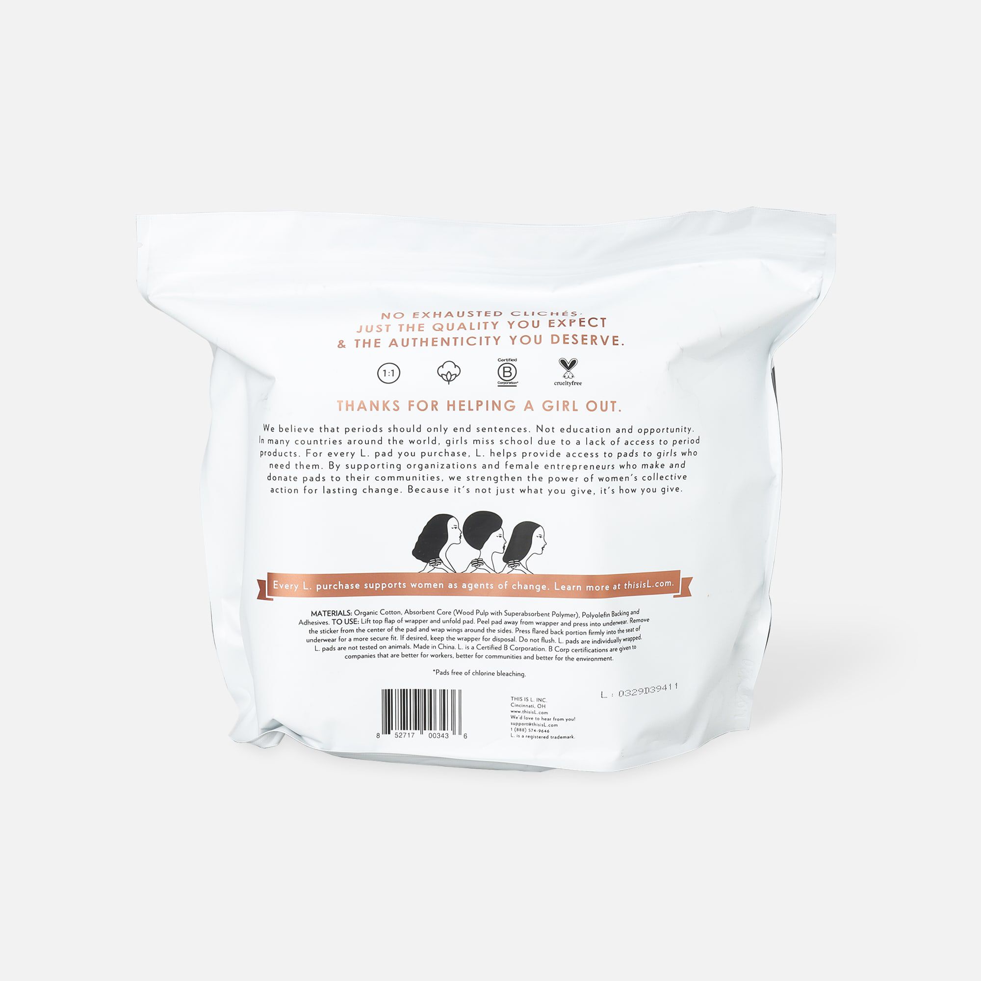 L. Chlorine Free Ultra Thin Pads, Organic Cotton, , large