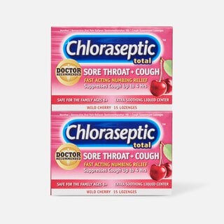 Chloraseptic Total, Wild Cherry, Sore Throat and Cough Lozenges, 15 ct. (2-Pack)