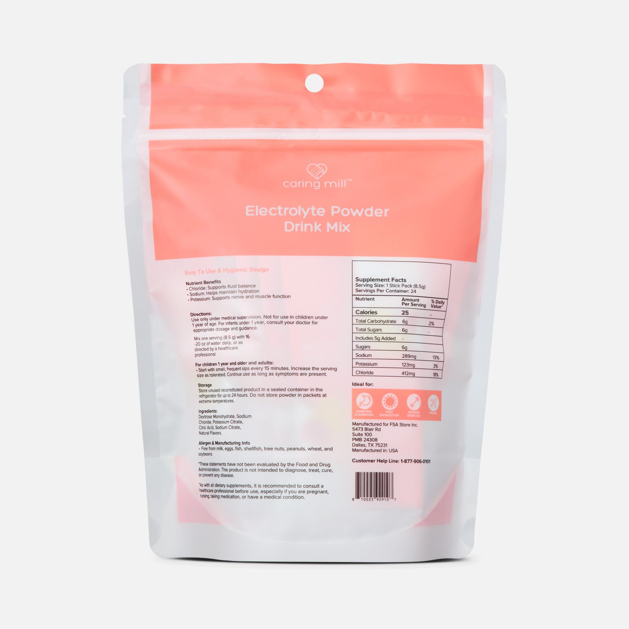 Caring Mill™ Electrolyte Powder, Berry Breeze and Raspberry Lemonade Flavor Variety, 24 ct., , large