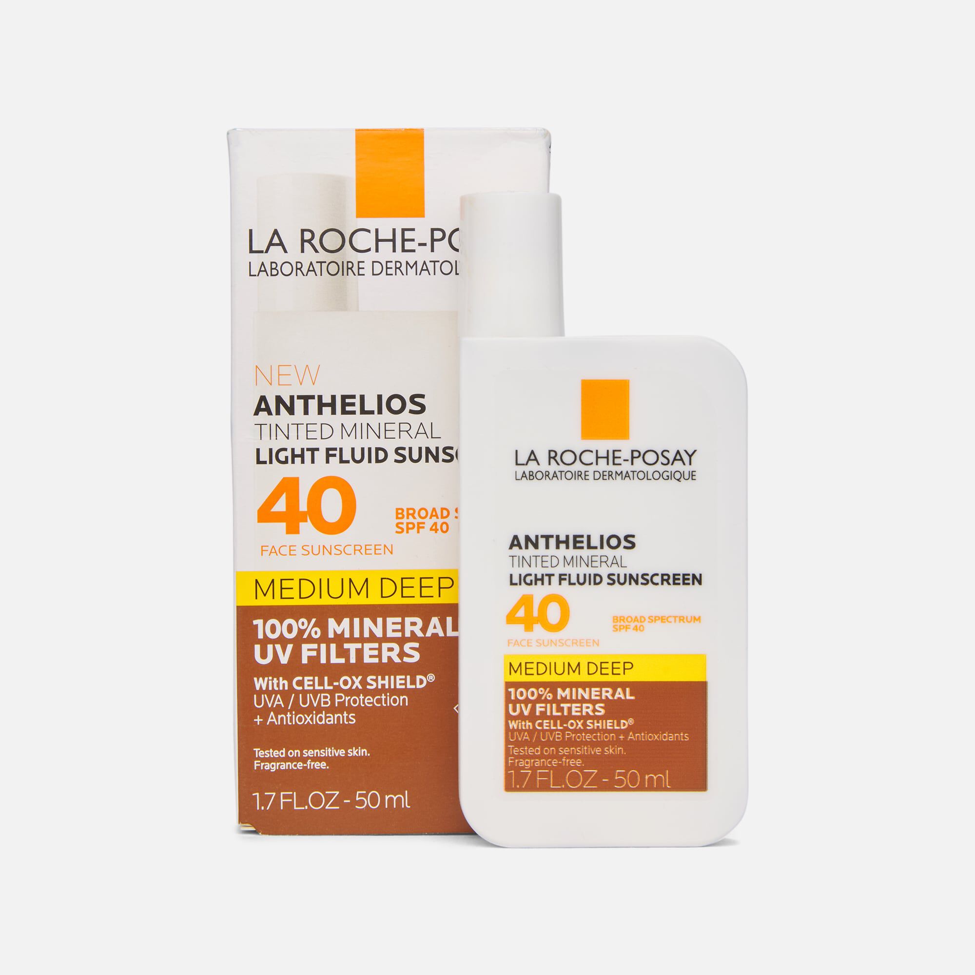 La Roche-Posay Anthelios Mineral Tinted Light Fluid Face Sunscreen, SPF 40, Medium Deep, 1.7 fl oz.