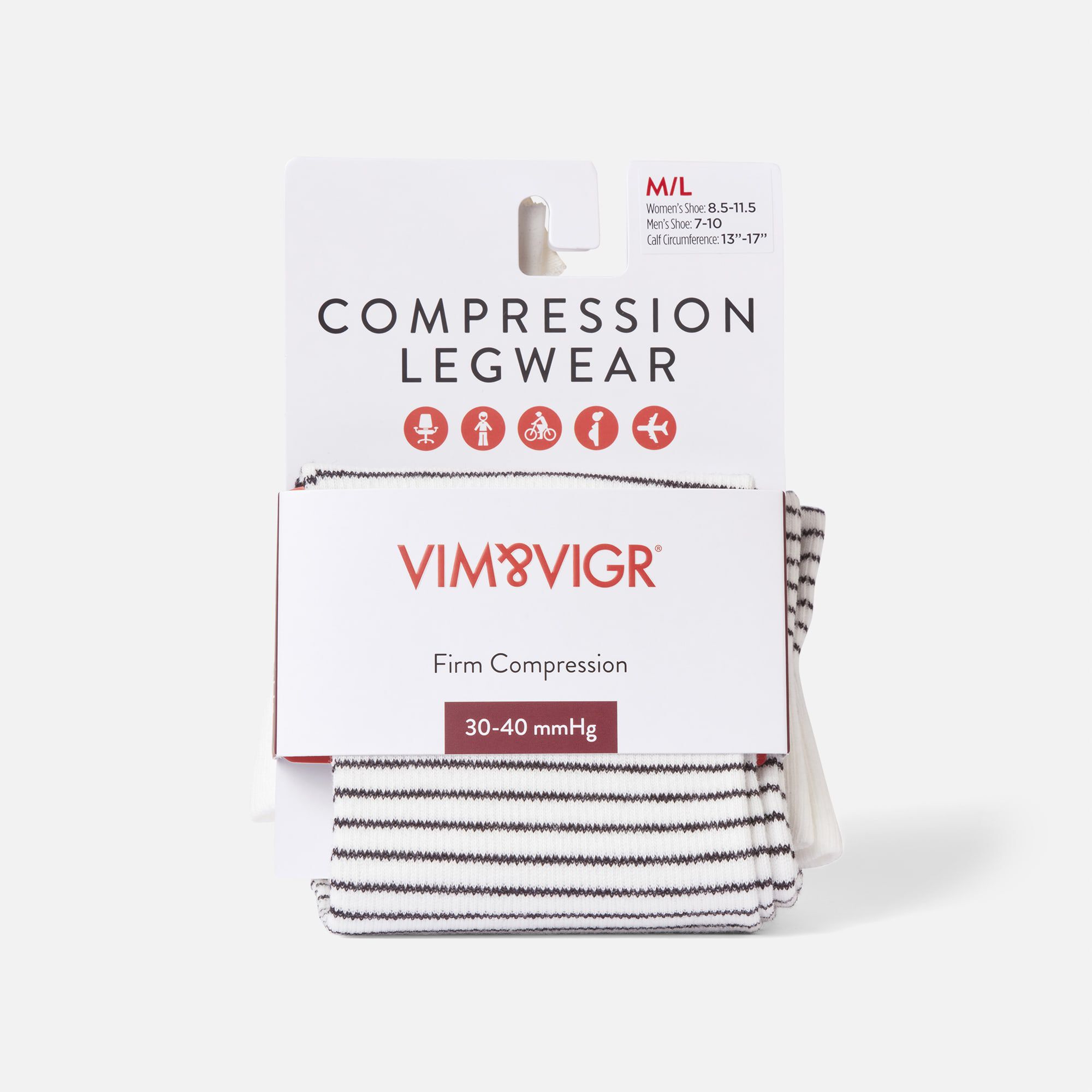 VIM & VIGR Cotton Compression Socks, Pinstripe, Cream and Black, 30-40 mmHg, , large