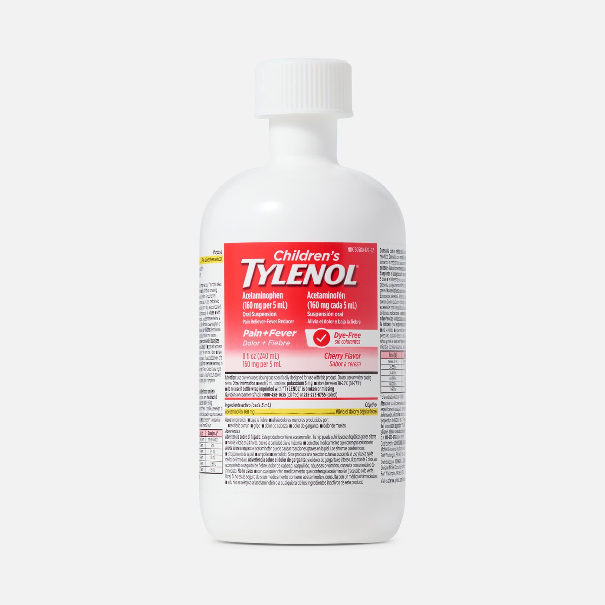 Tylenol Children's Pain & Fever Reliever Liquid, Dye-Free, Cherry, , large