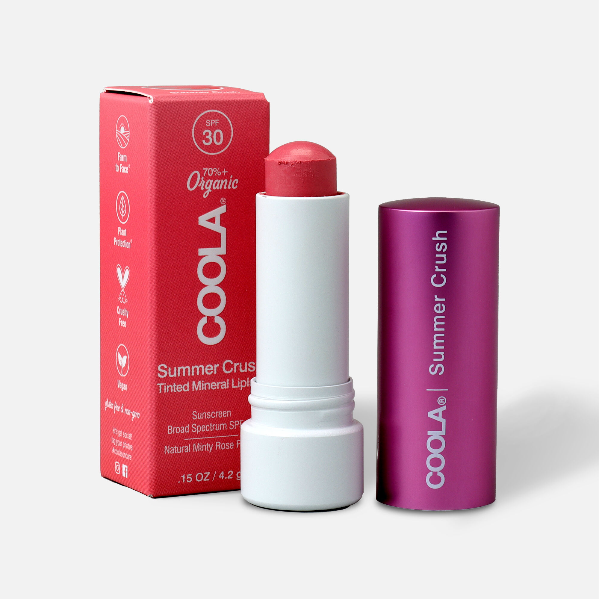 COOLA Mineral Liplux SPF 30 Summer Crush Lip Balm, .15 oz.