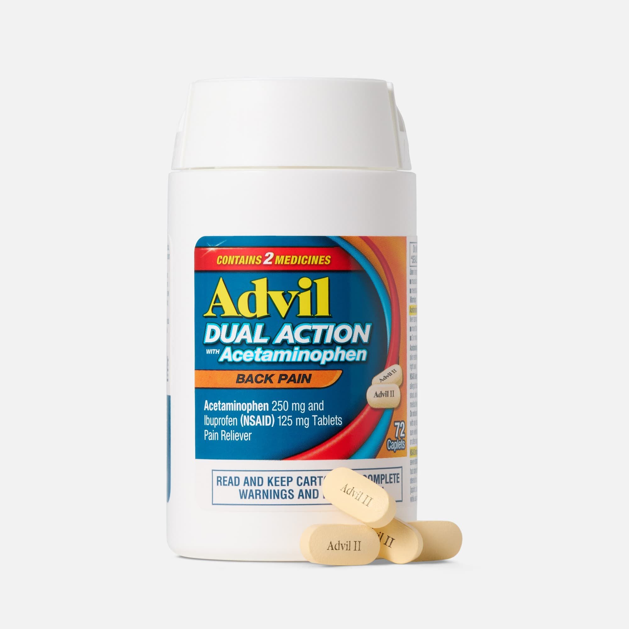Advil Back Pain Dual Action Acetaminophen + Ibuprofen Coated Caplets, 72 ct., , large