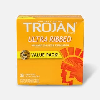 Trojans Condoms, Ribbed, Lubricated, Latex, , large