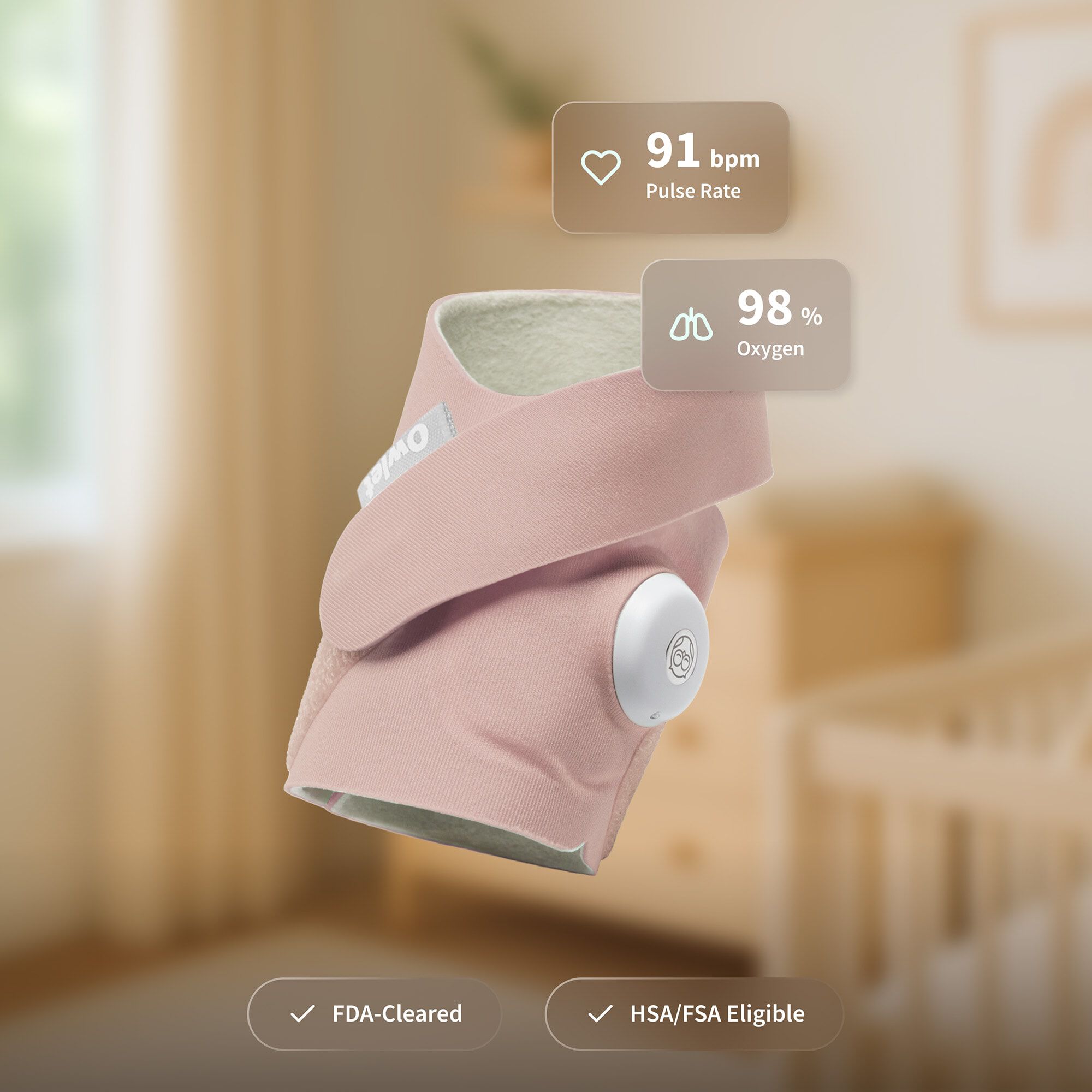 Owlet Dream Sock Baby Monitor, Dusty Rose, Dusty Rose, large