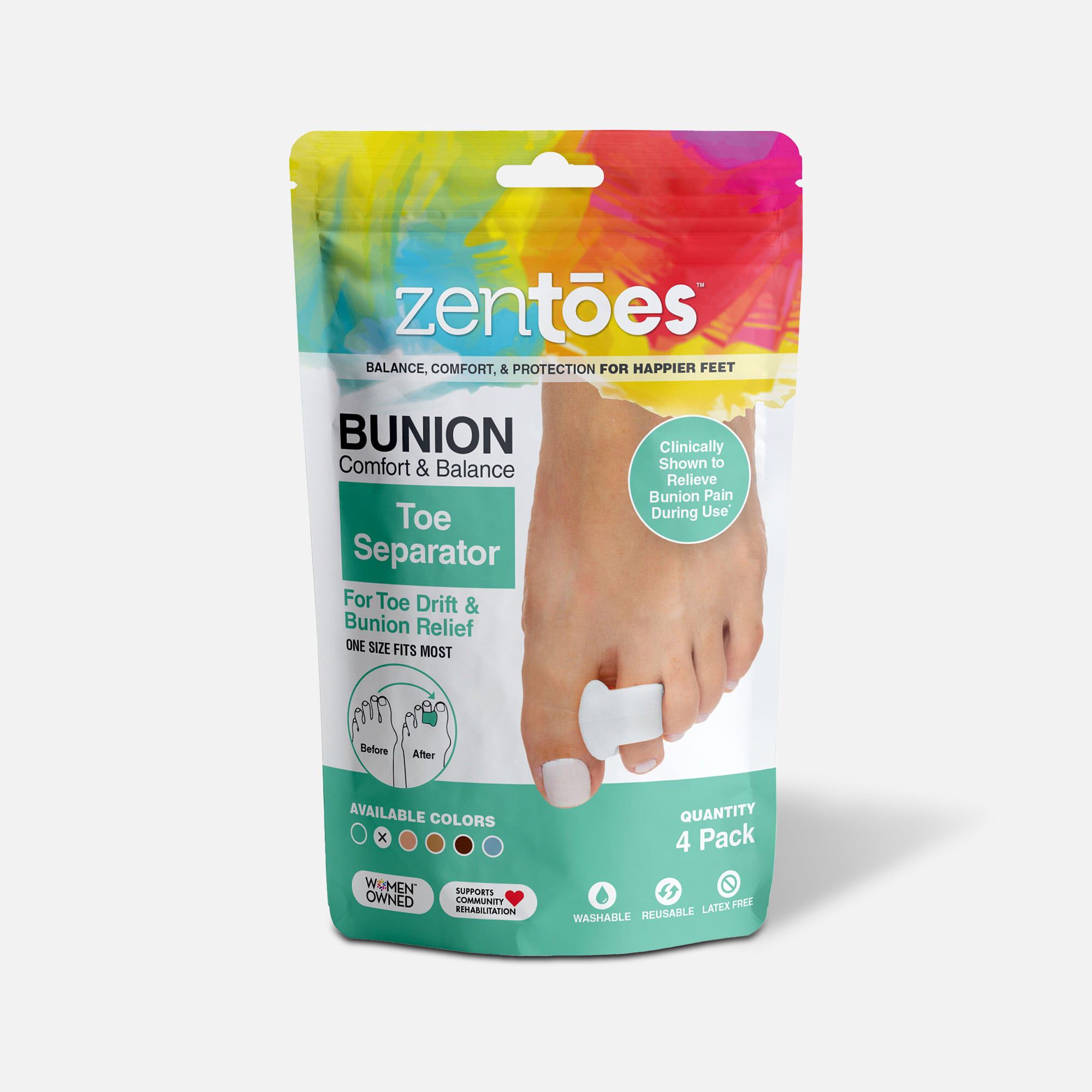 ZenToes Single Loop Toe Spacer for Bunions - 4-Pack, White, large