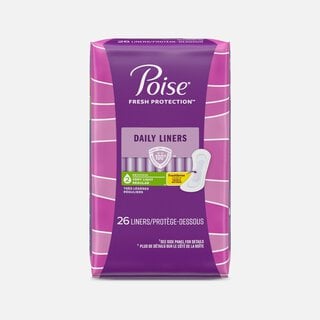 Poise Daily Liners, Incontinence Panty Liners, 2 Drop Very Light Absorbency, Regular Length, 26 ct.