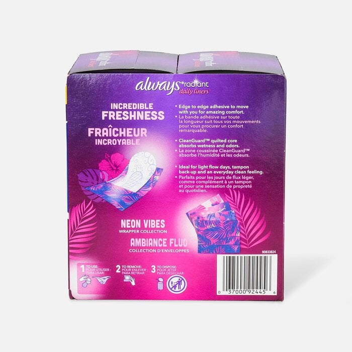 Always Radiant Daily Liners Regular Absorbency Unscented, 96 ct., , large