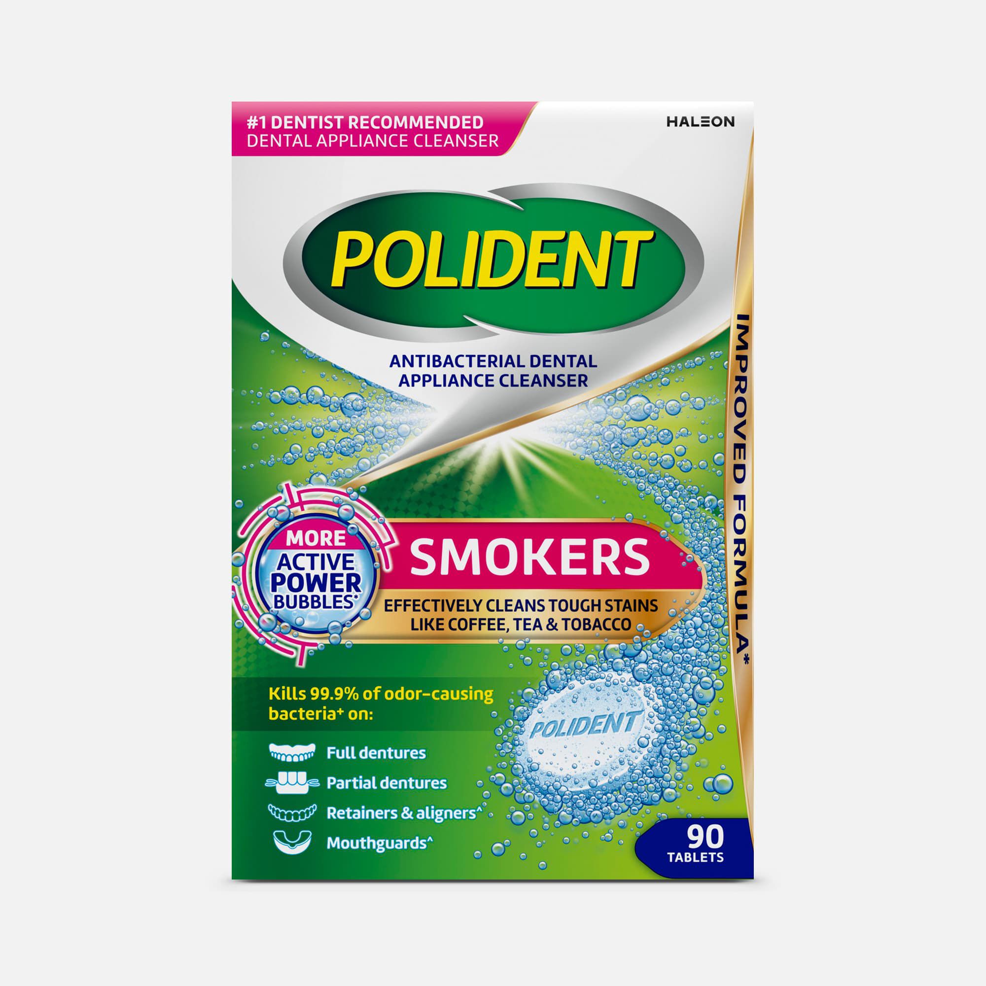 Polident Smokers Antibacterial Dental Appliance Cleanser Tablets, 90 ct., , large