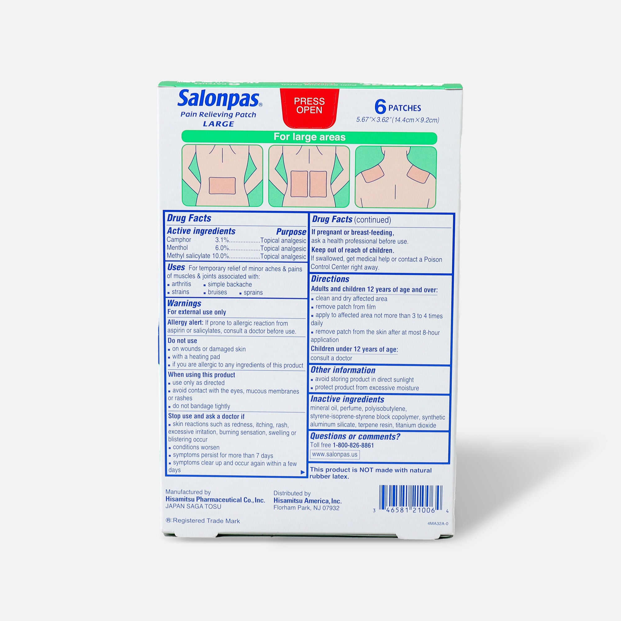 Salonpas Pain Relieving Patch, Large, 6 ct., , large